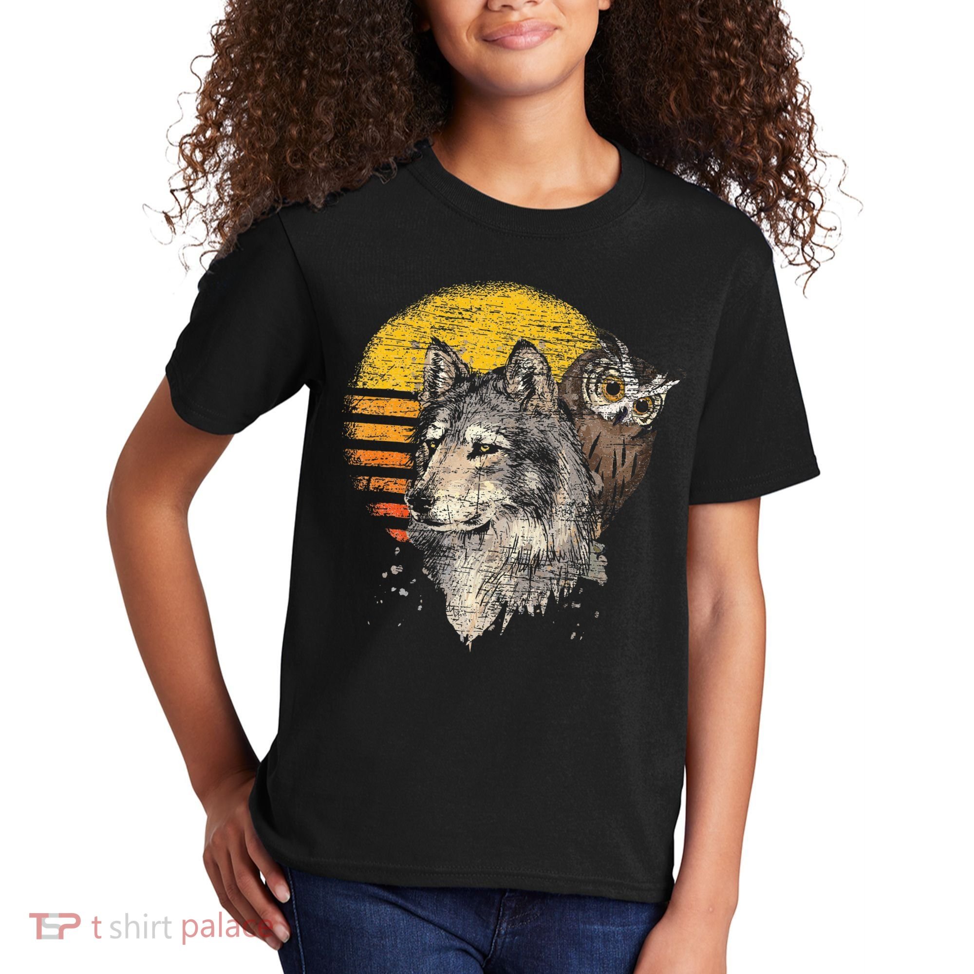 Retro Wolf Owl Kids T-Shirt