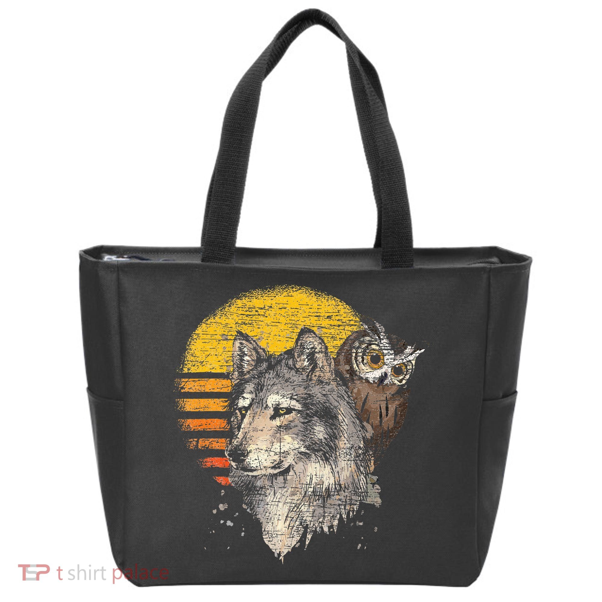 Retro Wolf Owl Tote Bag