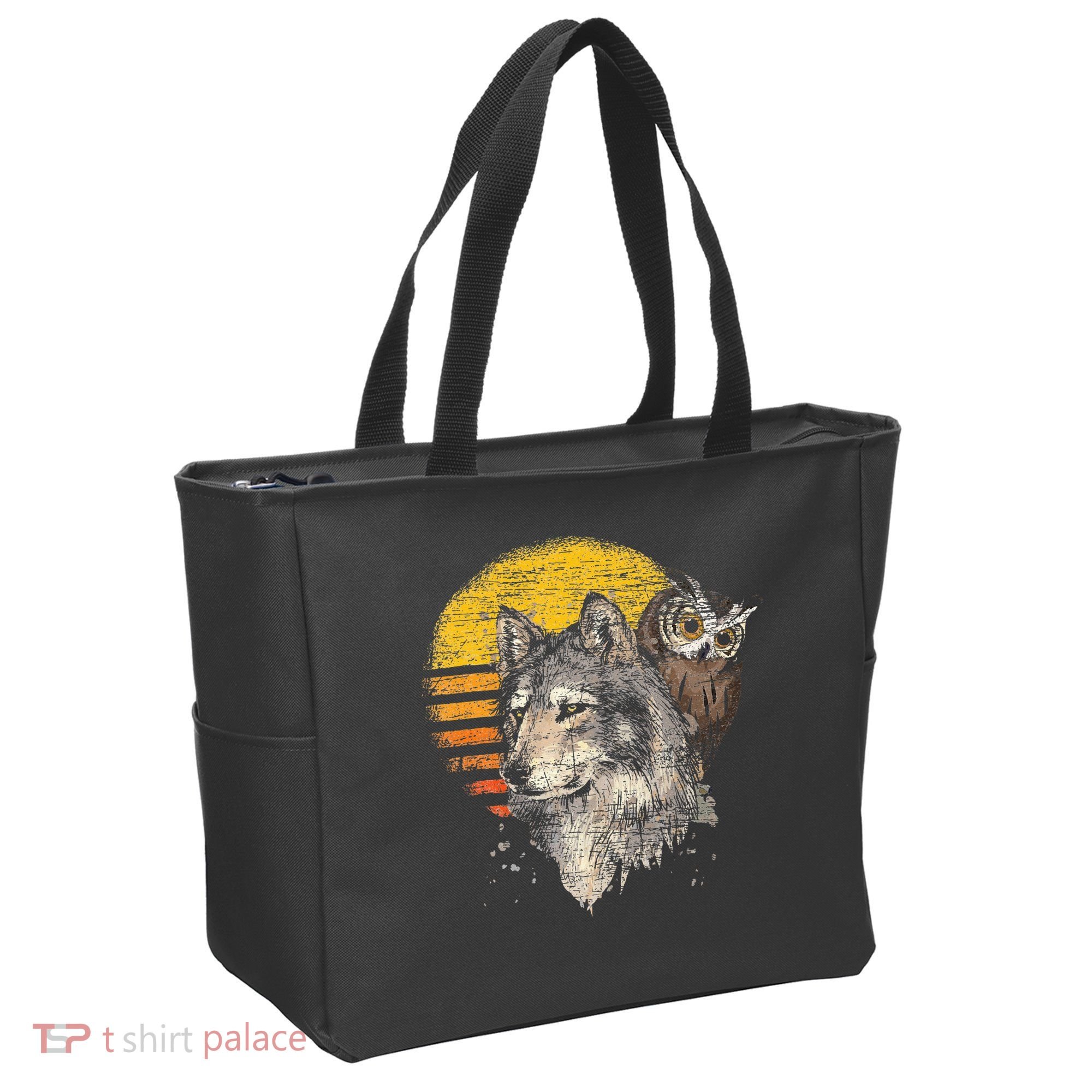 Retro Wolf Owl Tote Bag