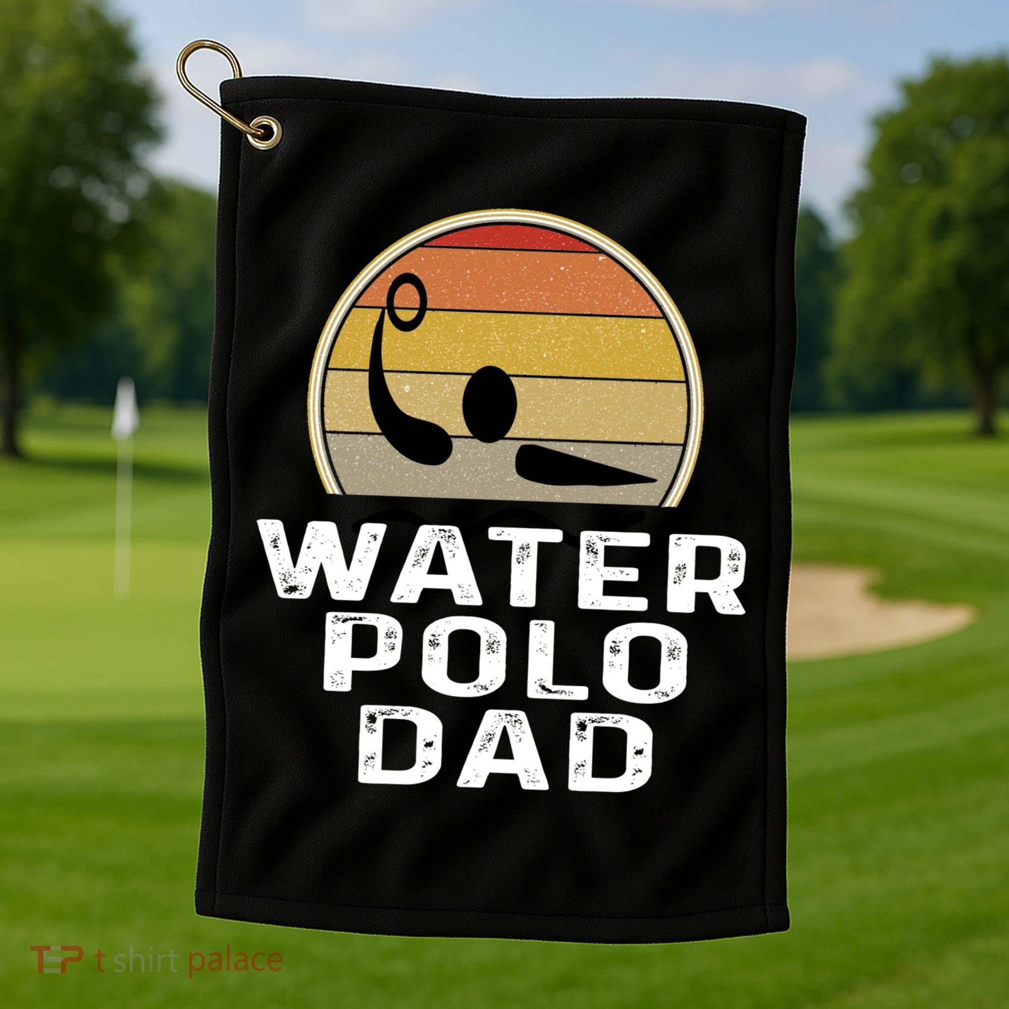 Retro Water Polo Dad Father Swimmer Swimming Sunset Cute Gift Golf Towel