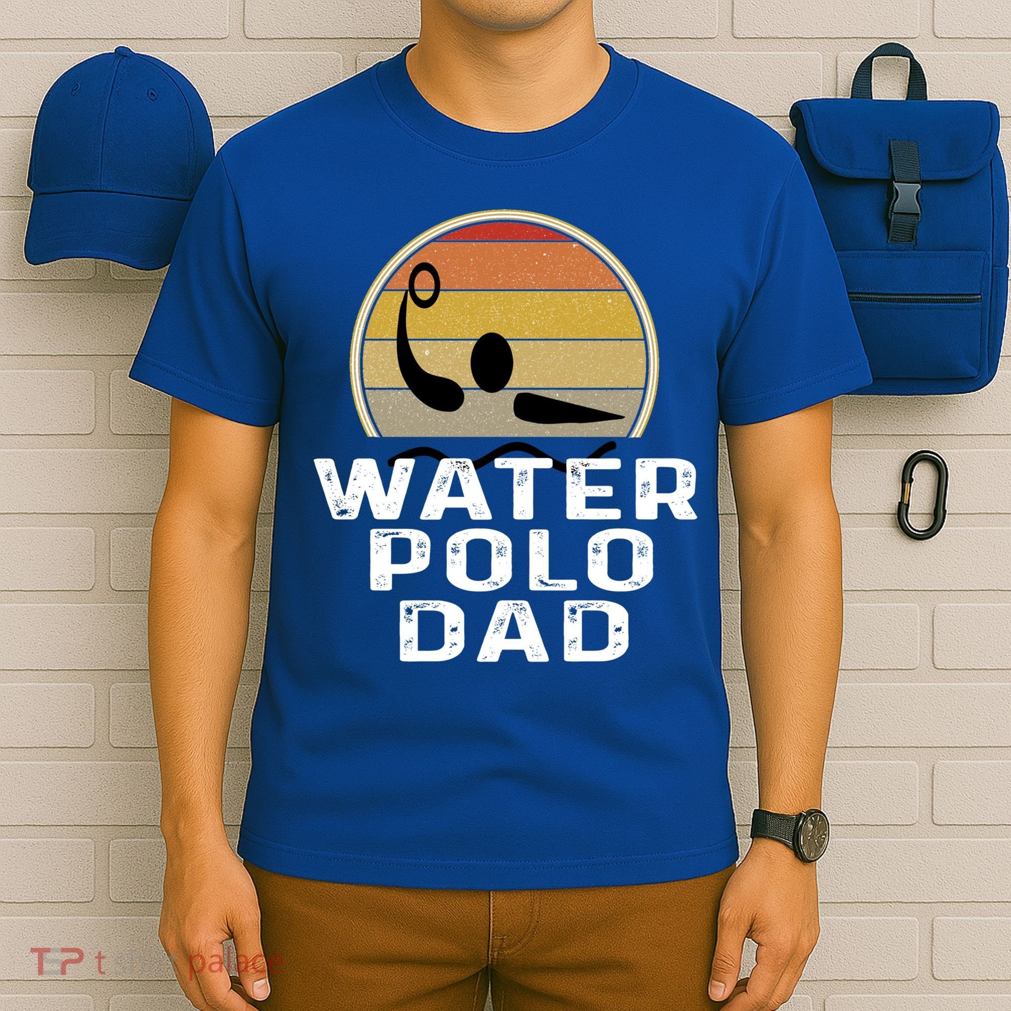 Retro Water Polo Dad Father Swimmer Swimming Sunset Cute Gift T-Shirt
