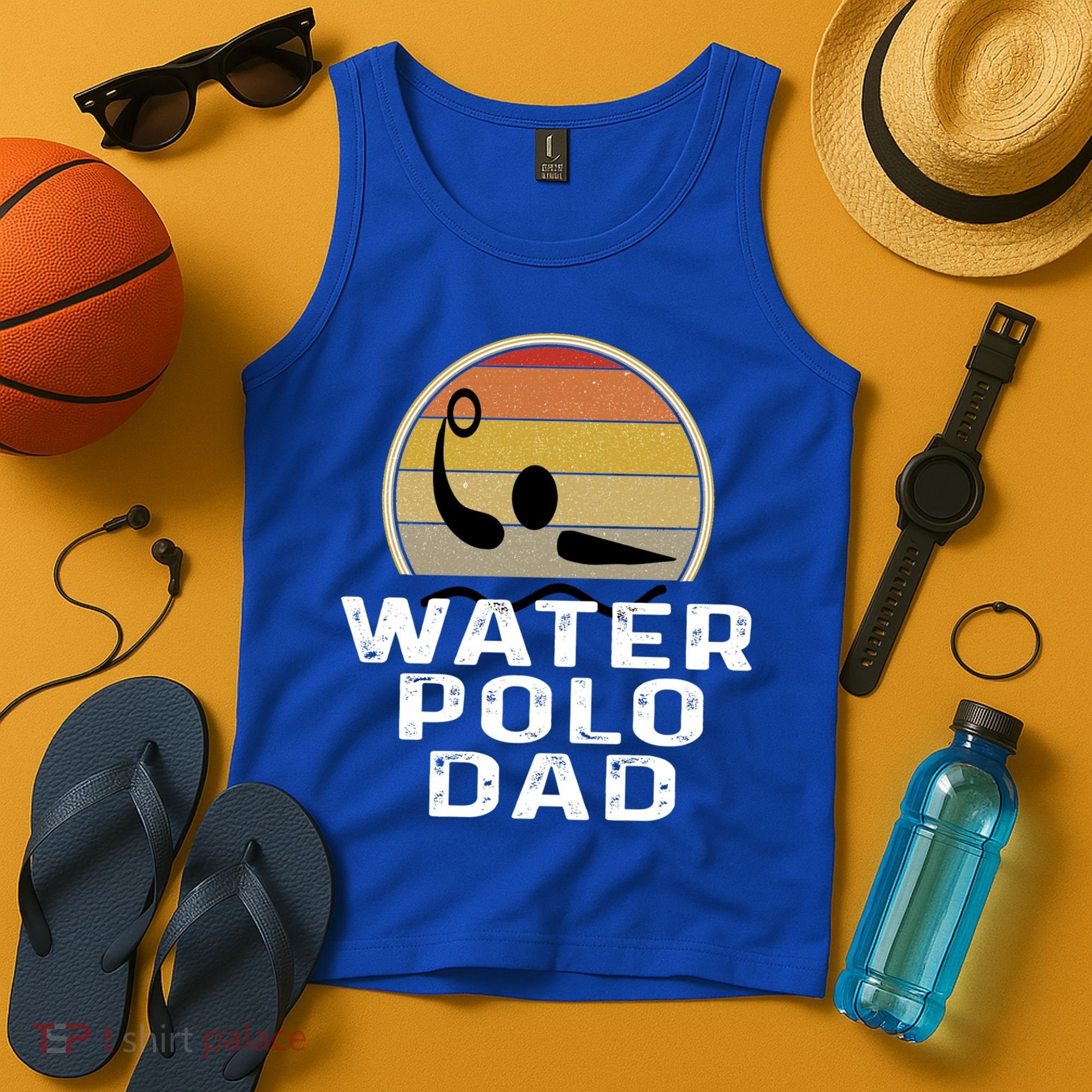 Retro Water Polo Dad Father Swimmer Swimming Sunset Cute Gift Tank Top