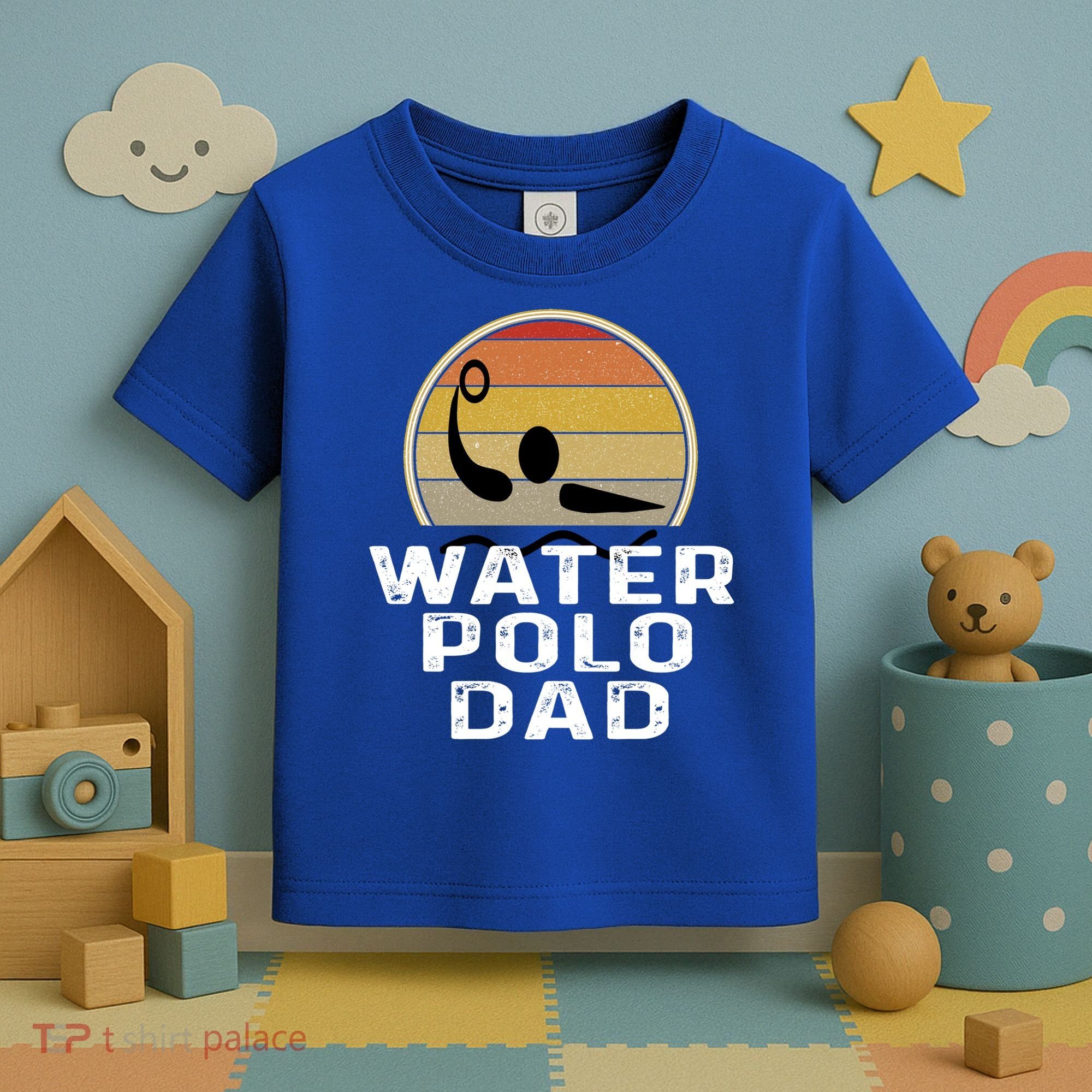 Retro Water Polo Dad Father Swimmer Swimming Sunset Cute Gift Toddler T-Shirt