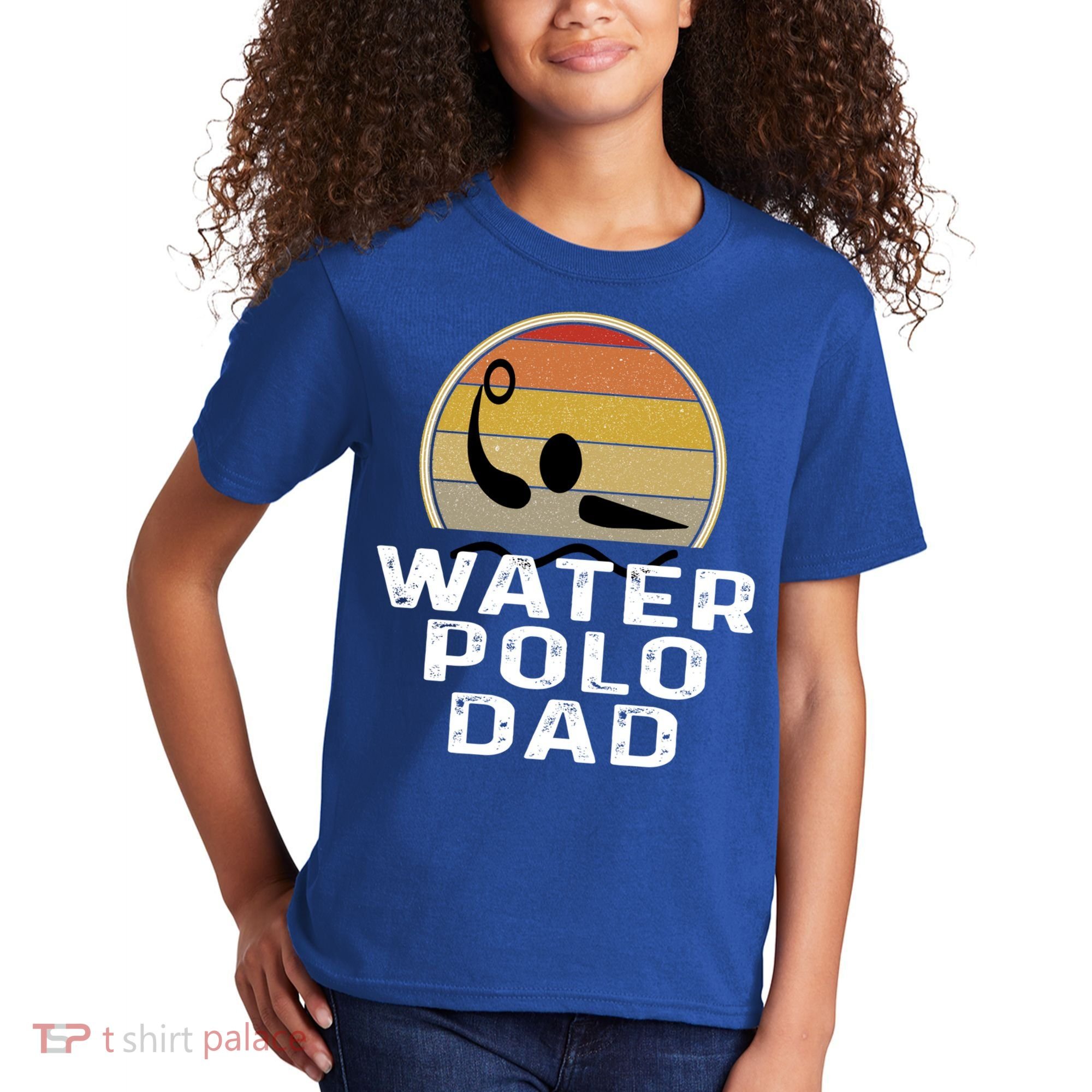Retro Water Polo Dad Father Swimmer Swimming Sunset Cute Gift Kids T-Shirt