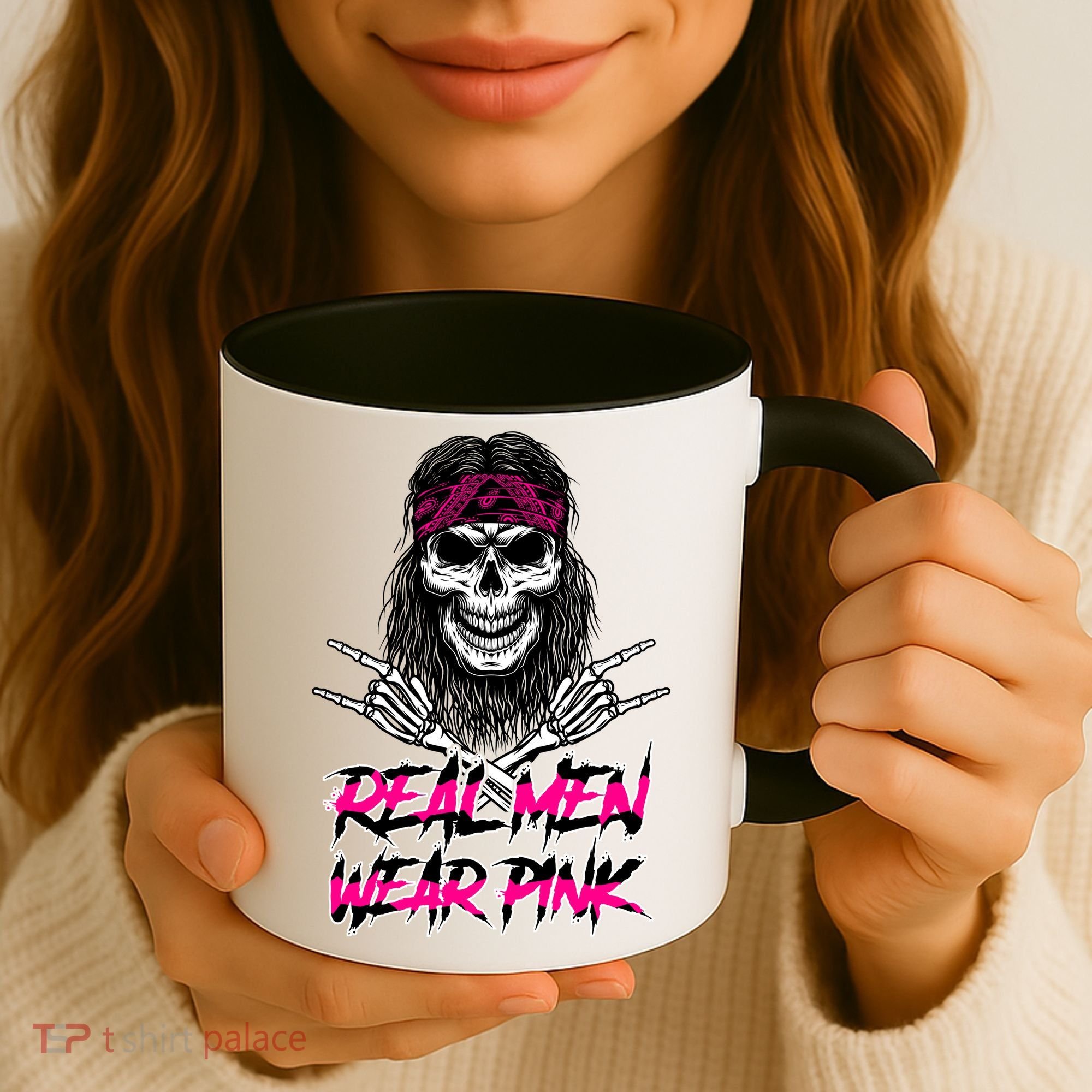 Real Men Wear Pink Breast Cancer Awareness Skull Coffee Mug