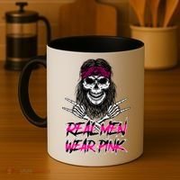 Real Men Wear Pink Breast Cancer Awareness Skull Coffee Mug thumb 4