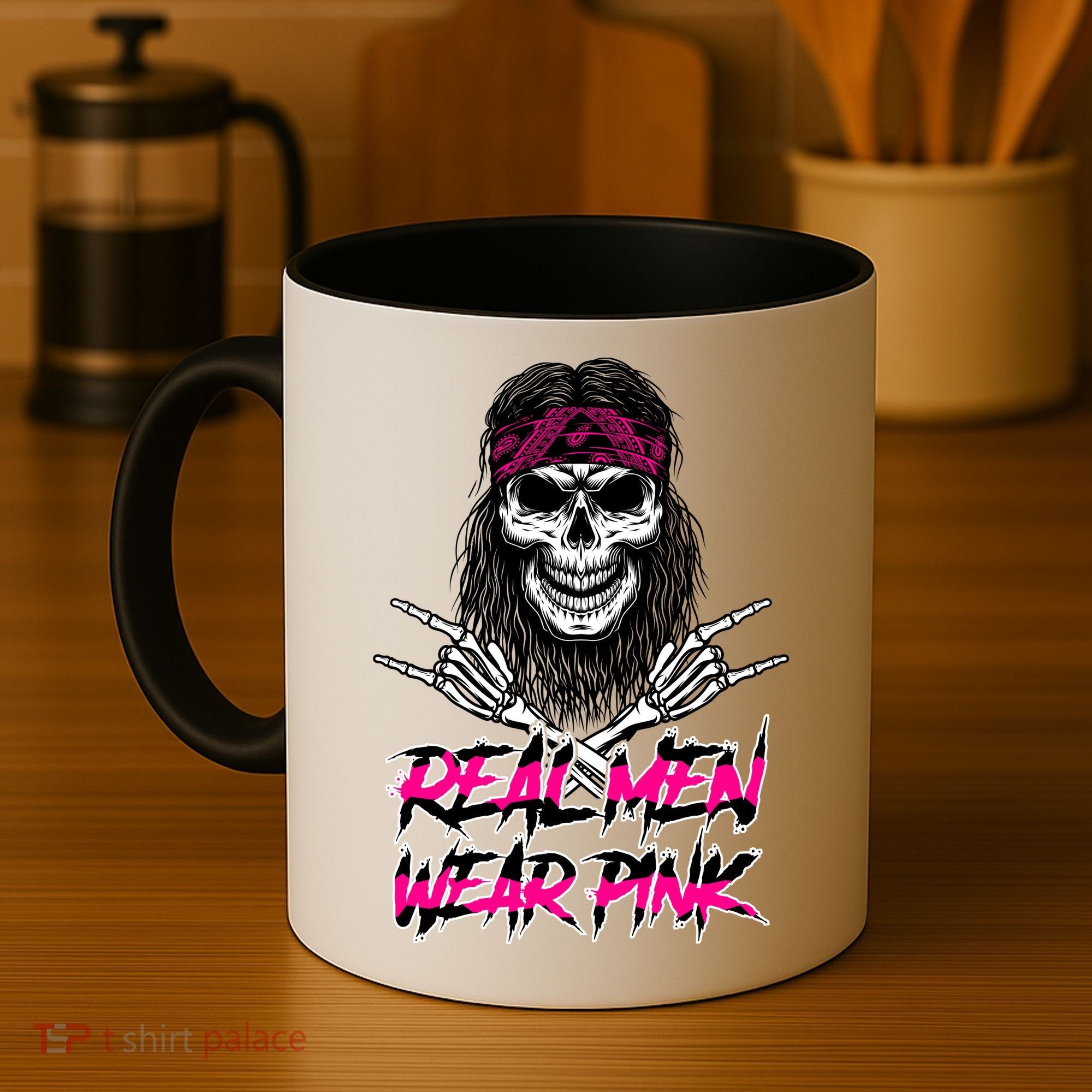 Real Men Wear Pink Breast Cancer Awareness Skull Coffee Mug