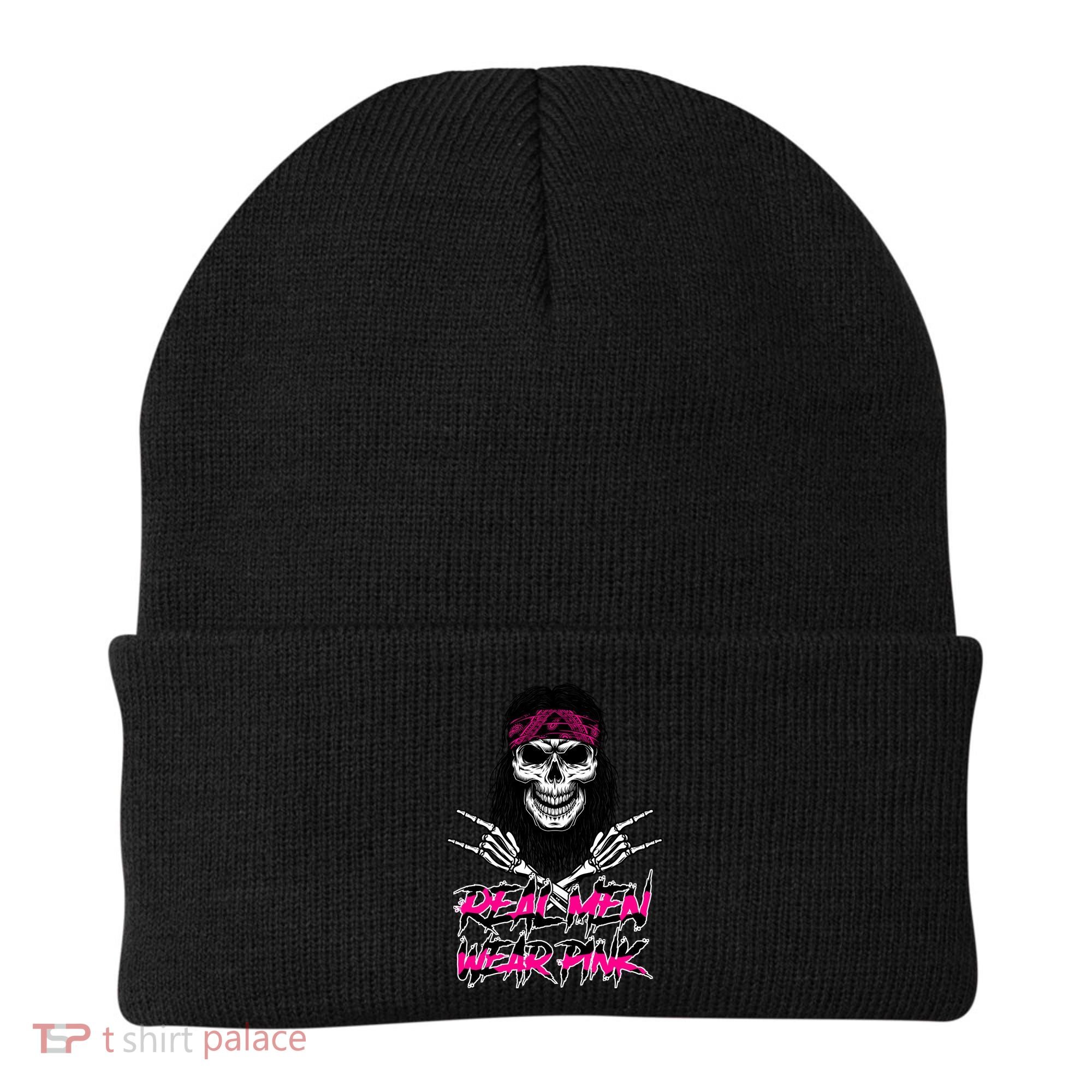 Real Men Wear Pink Breast Cancer Awareness Skull Beanie
