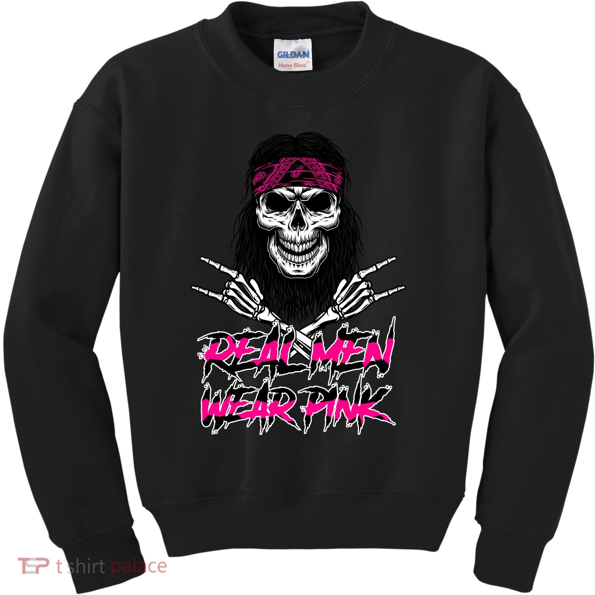 Real Men Wear Pink Breast Cancer Awareness Skull Kids Sweatshirt