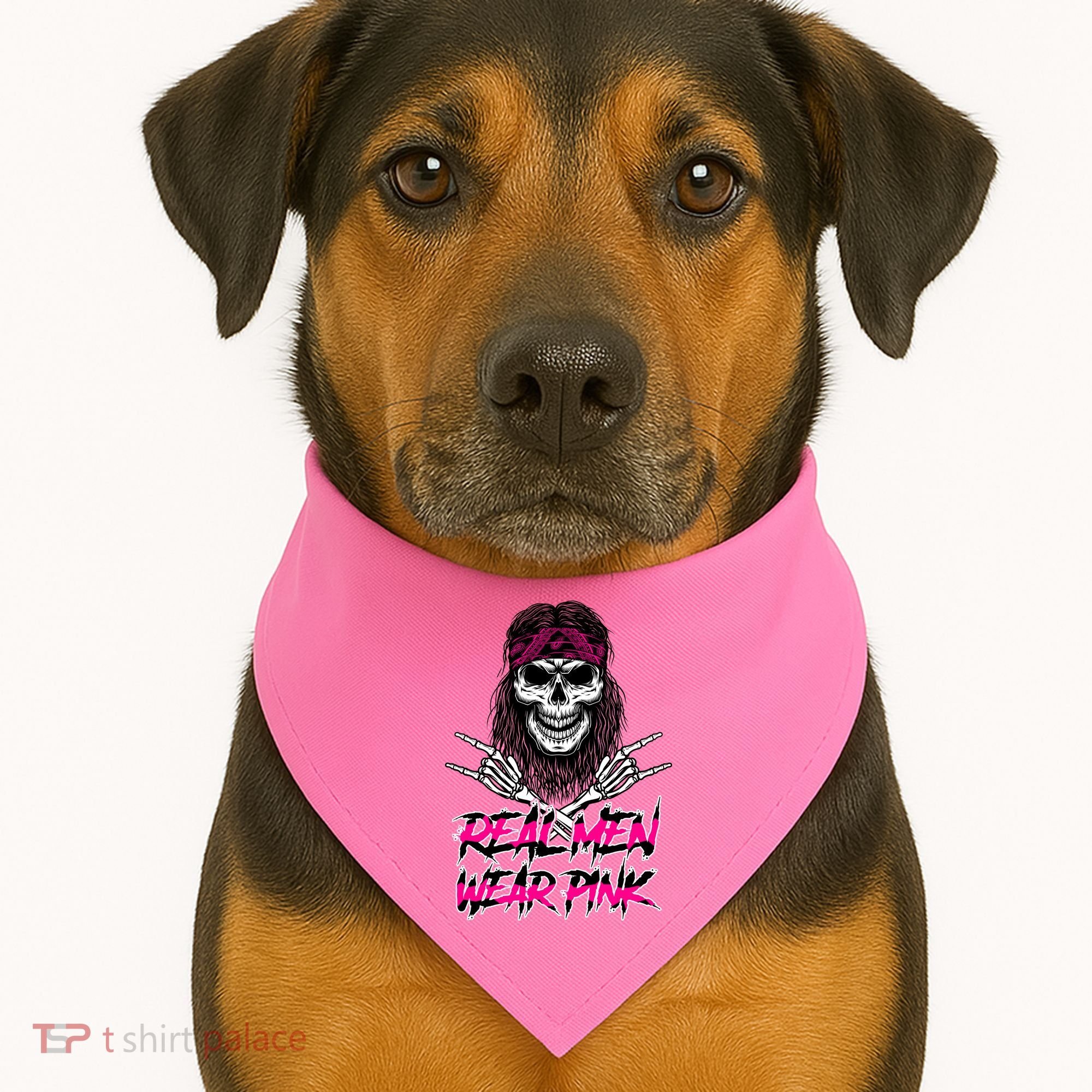 Real Men Wear Pink Breast Cancer Awareness Skull USA-Made Doggie Bandana