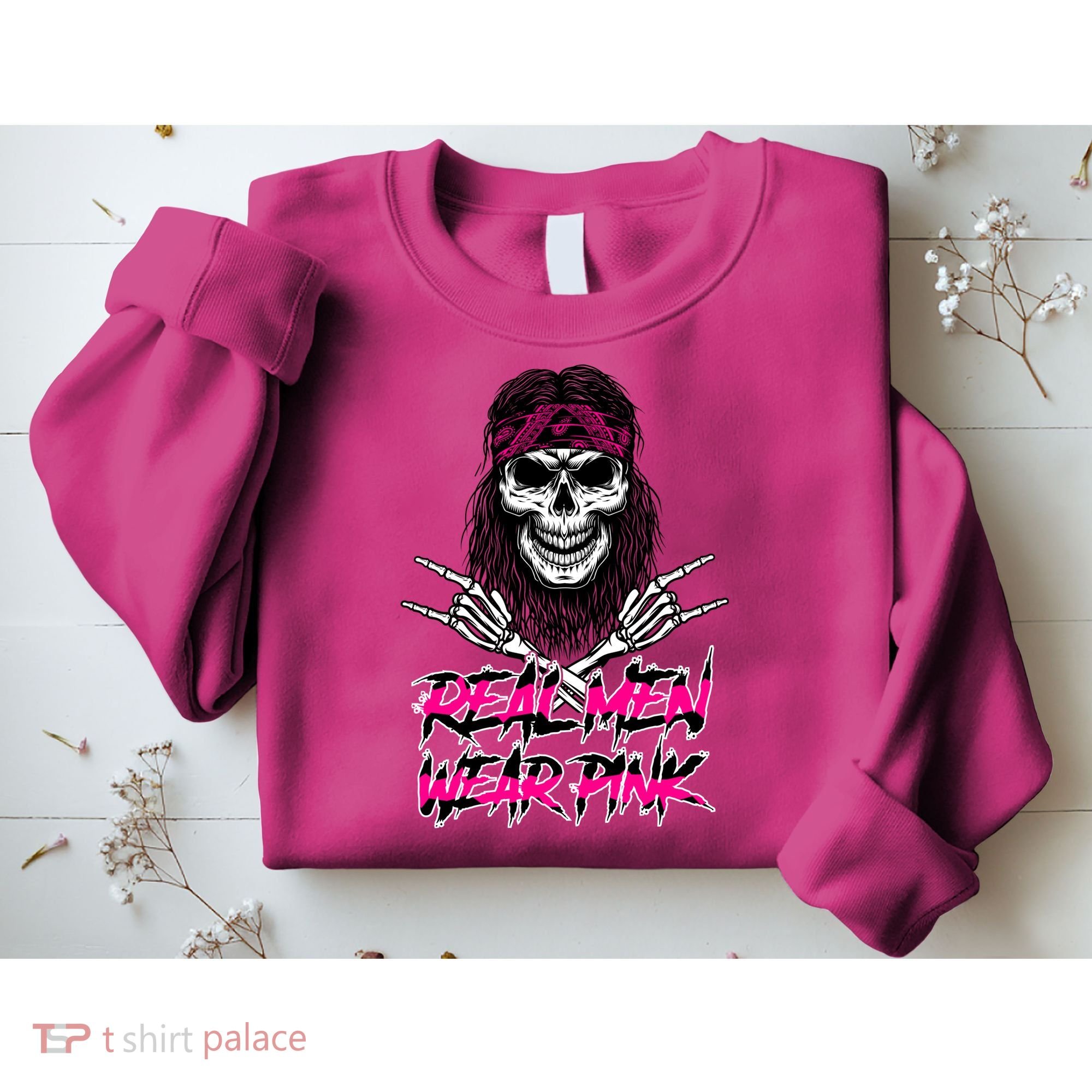 Real Men Wear Pink Breast Cancer Awareness Skull Sweatshirt