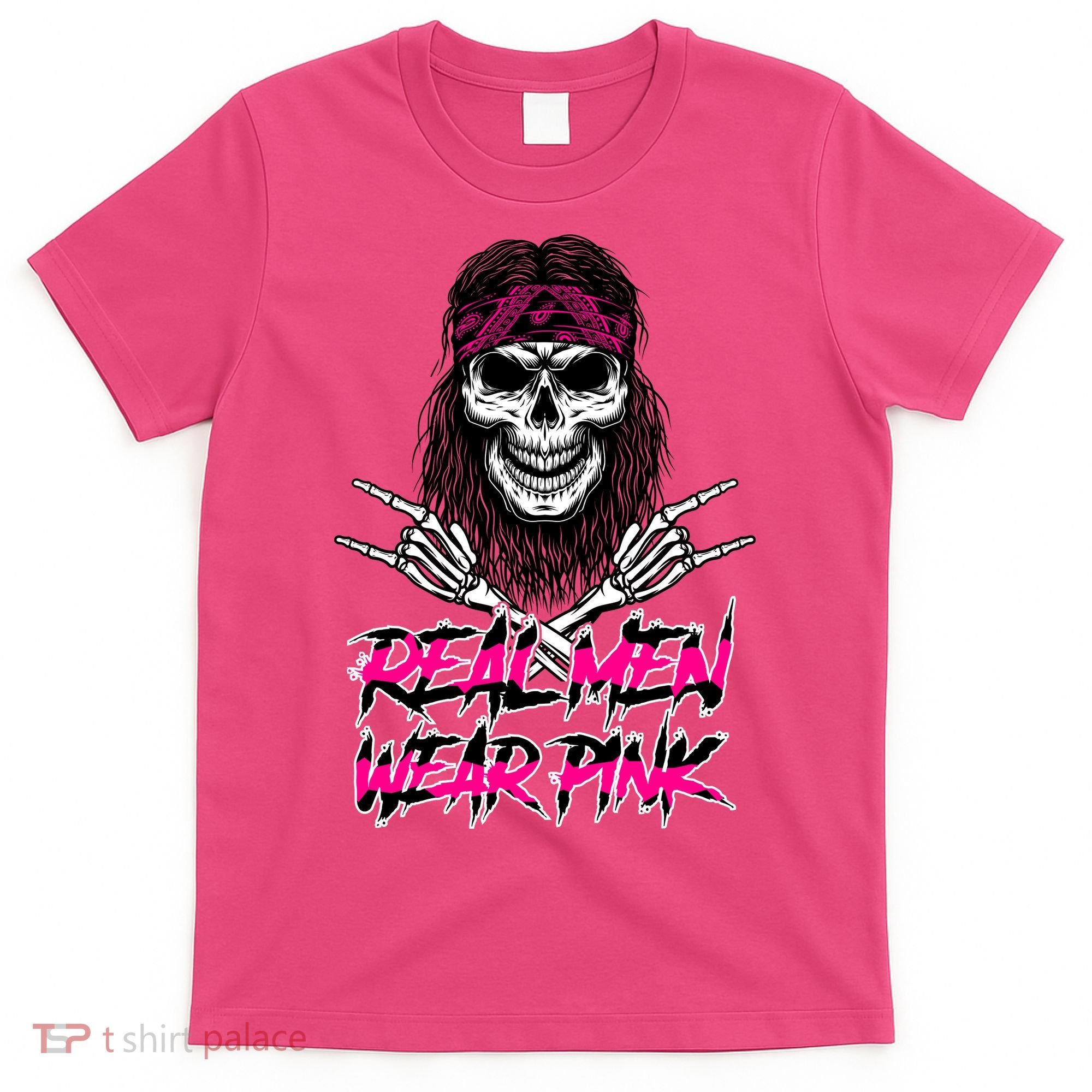 Real Men Wear Pink Breast Cancer Awareness Skull T-Shirt
