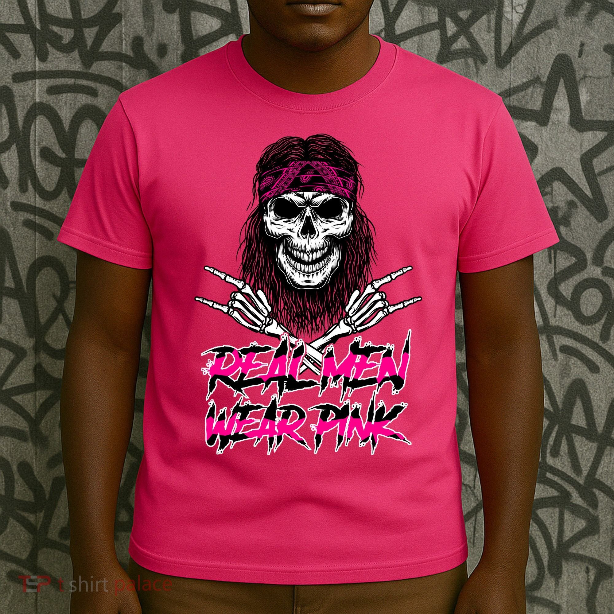 Real Men Wear Pink Breast Cancer Awareness Skull T-Shirt