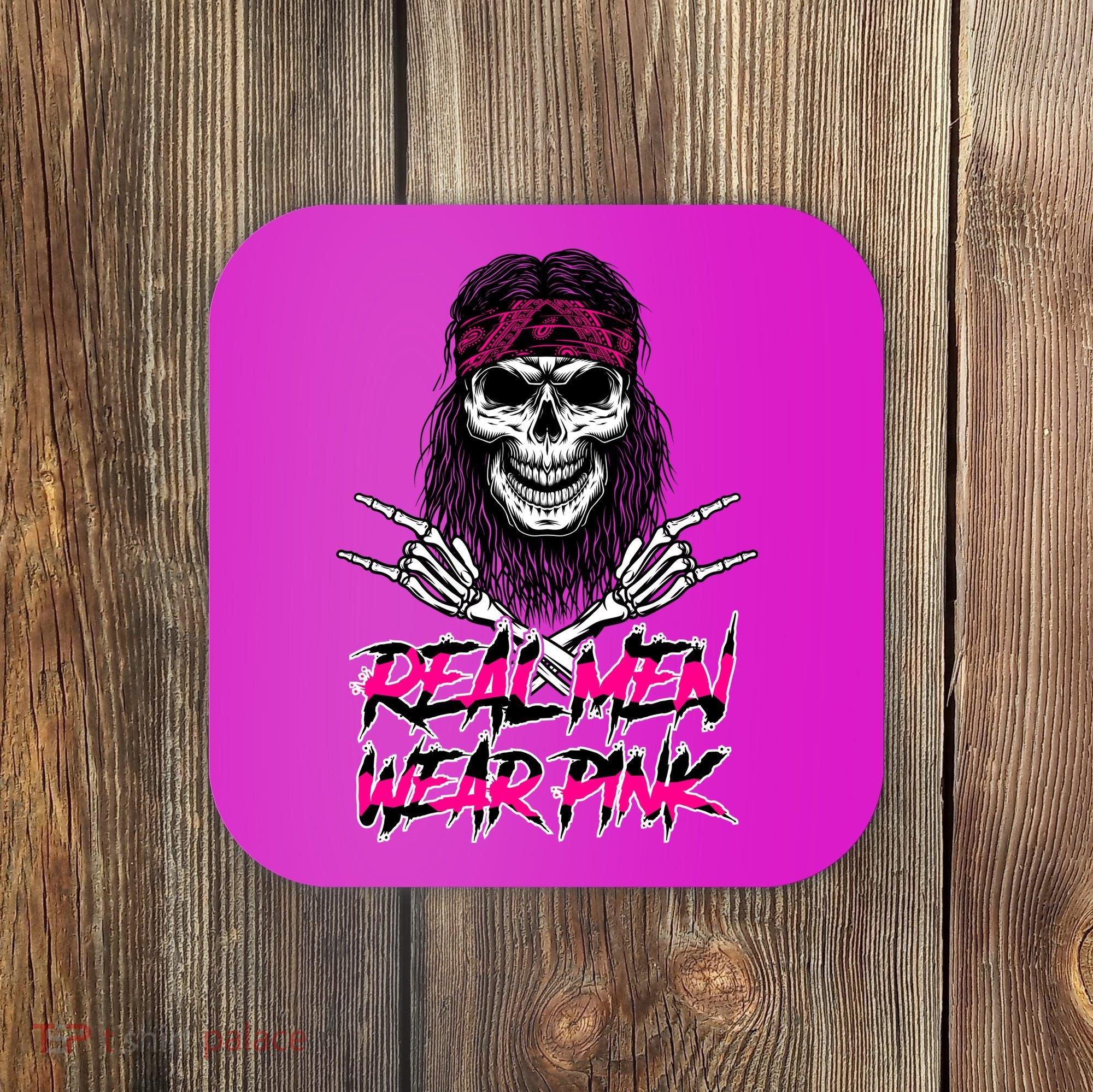 Real Men Wear Pink Breast Cancer Awareness Skull Coaster