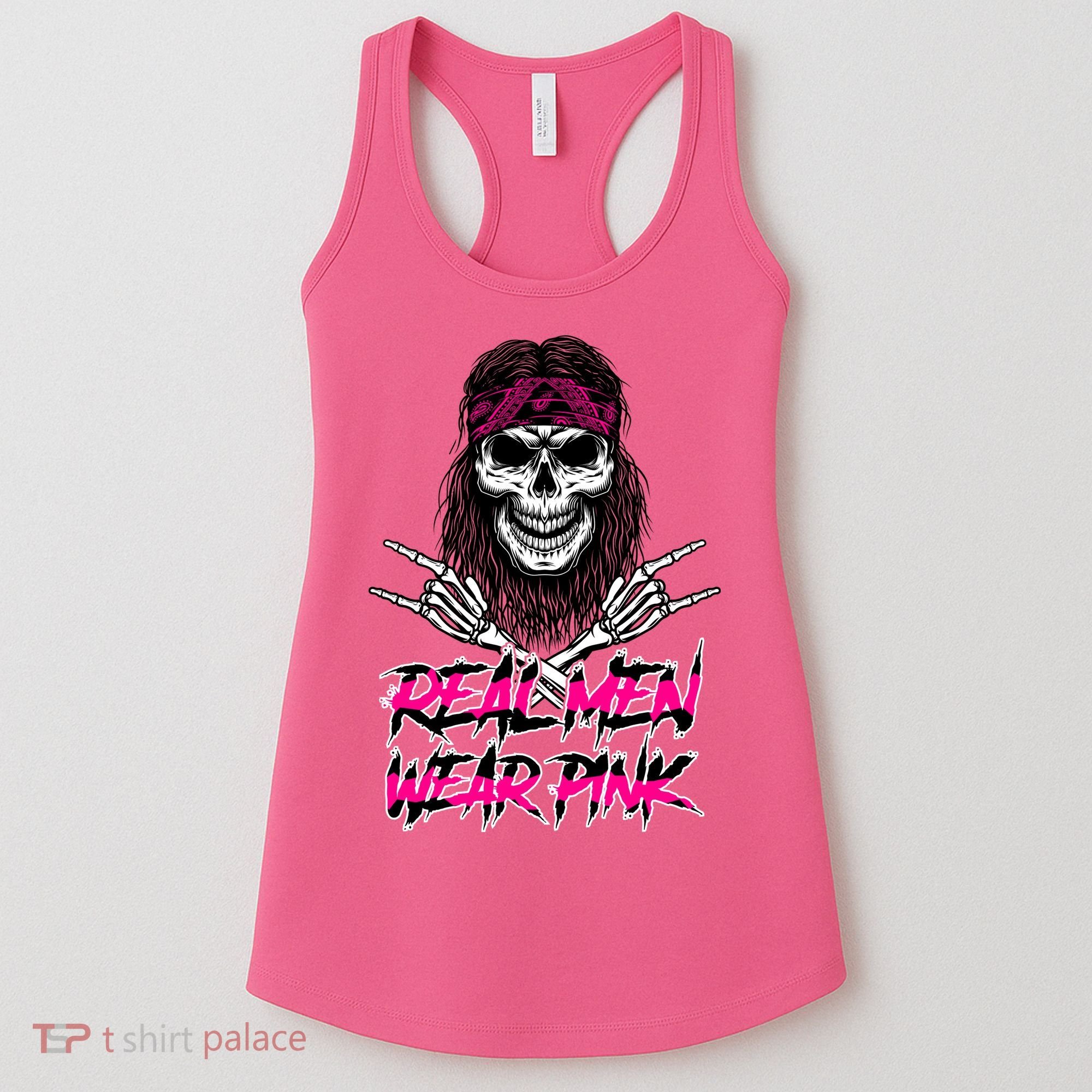 Real Men Wear Pink Breast Cancer Awareness Skull Women's Tank Top