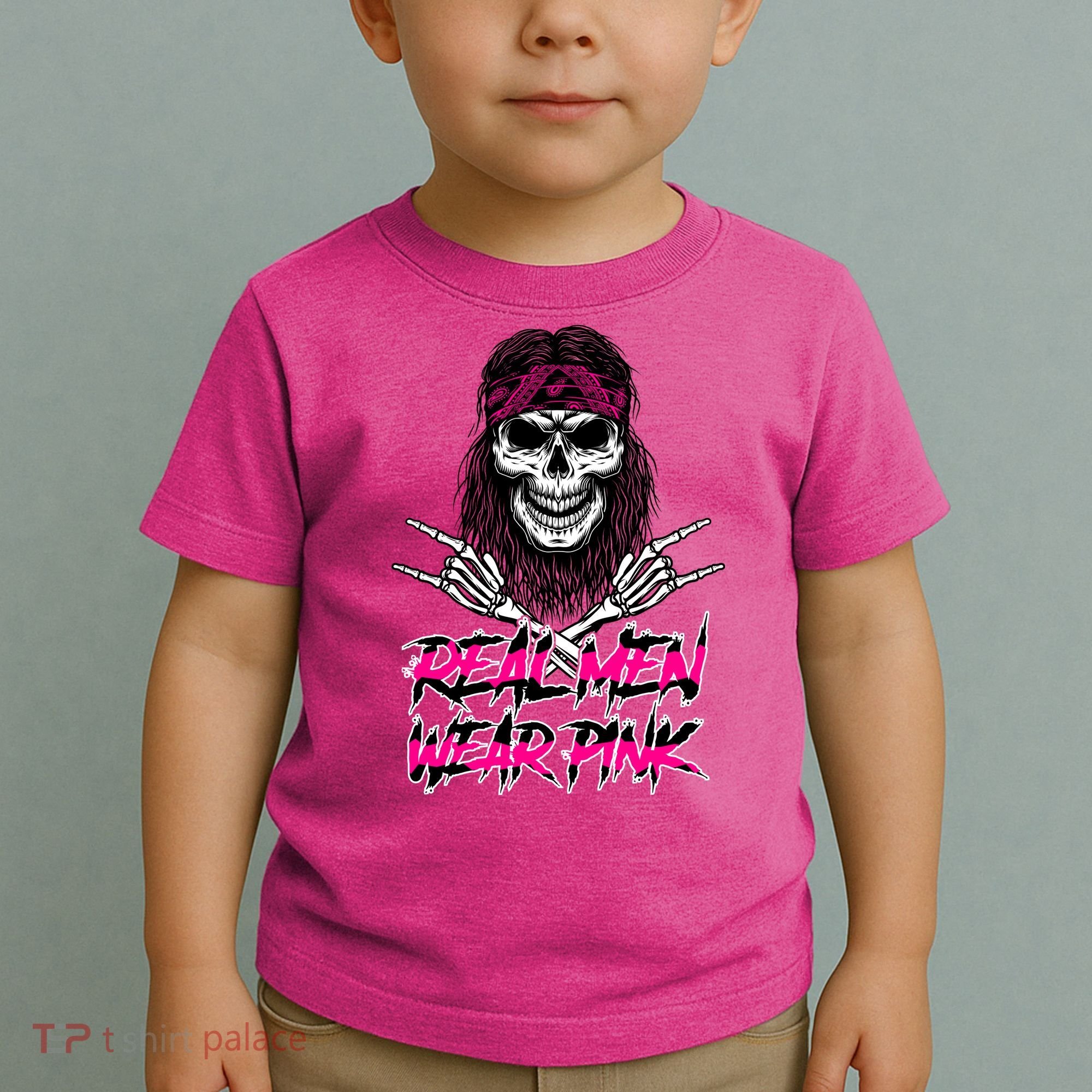 Real Men Wear Pink Breast Cancer Awareness Skull Toddler T-Shirt