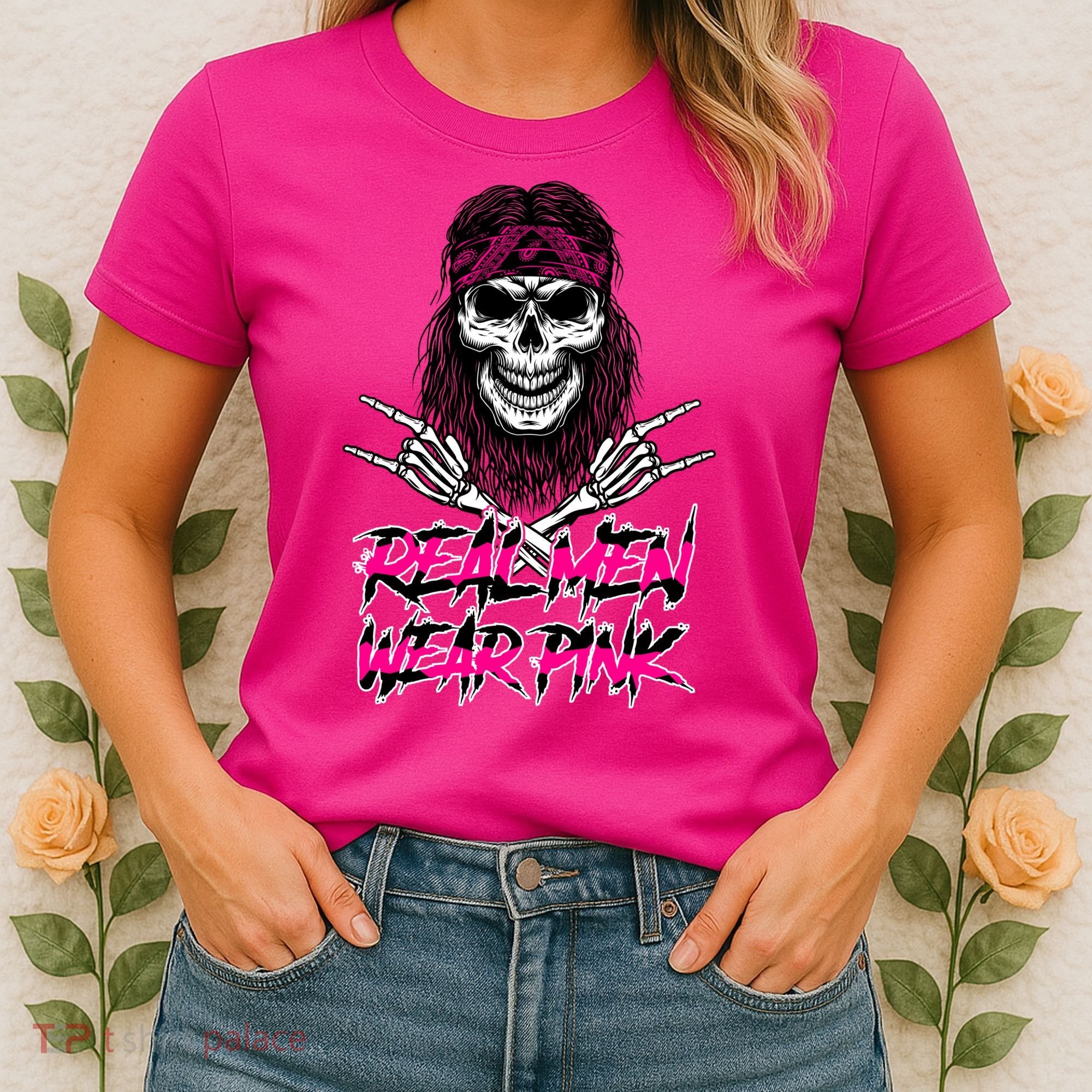 Real Men Wear Pink Breast Cancer Awareness Skull Women's T-Shirt