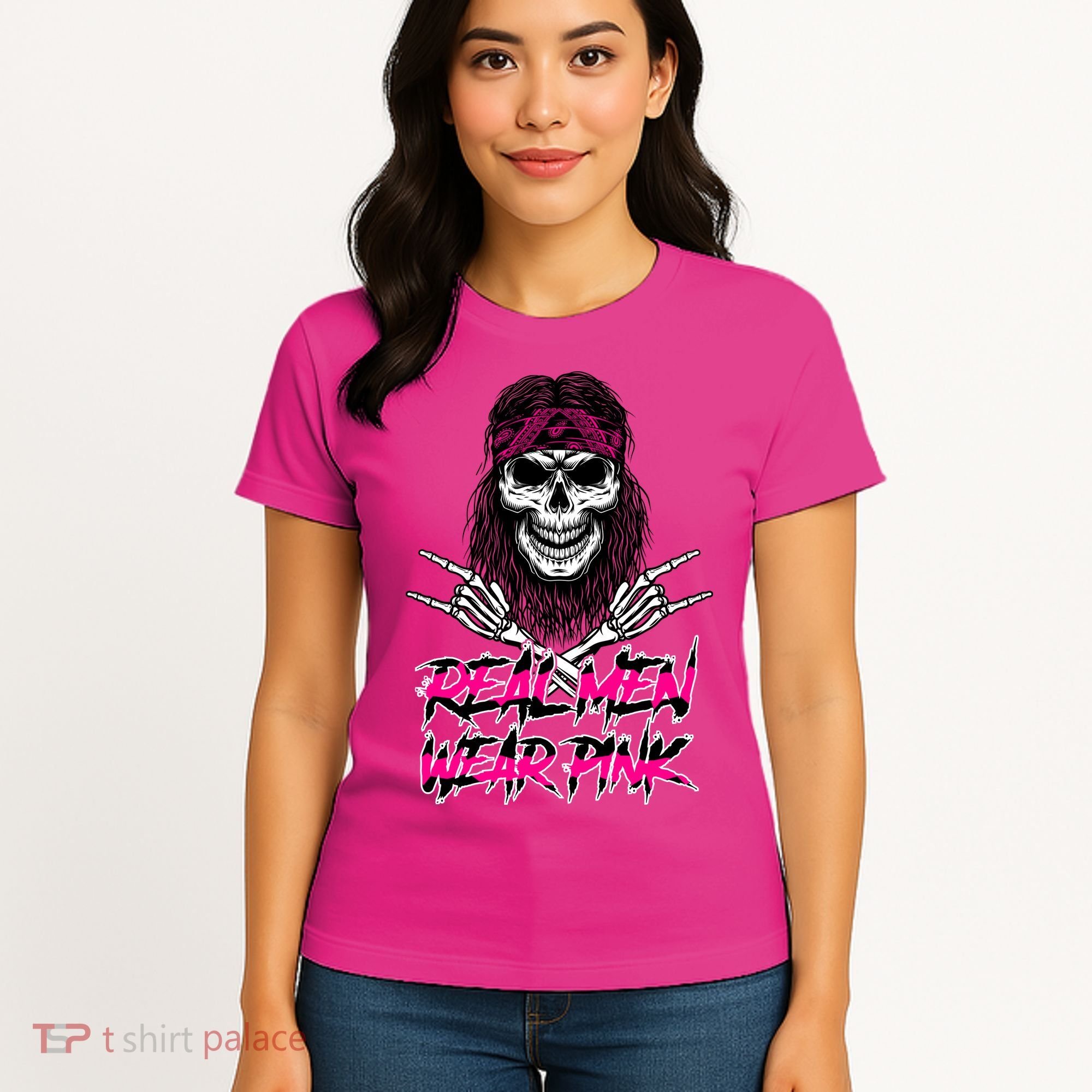 Real Men Wear Pink Breast Cancer Awareness Skull Women's T-Shirt