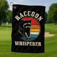 Raccoon Whisperer Retro Raccoon S.T.R.E.Et Cat Golf Towel thumb 1