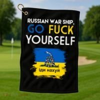 Russian War Ship Go Fuck Yourself Ukraine Golf Towel thumb 1