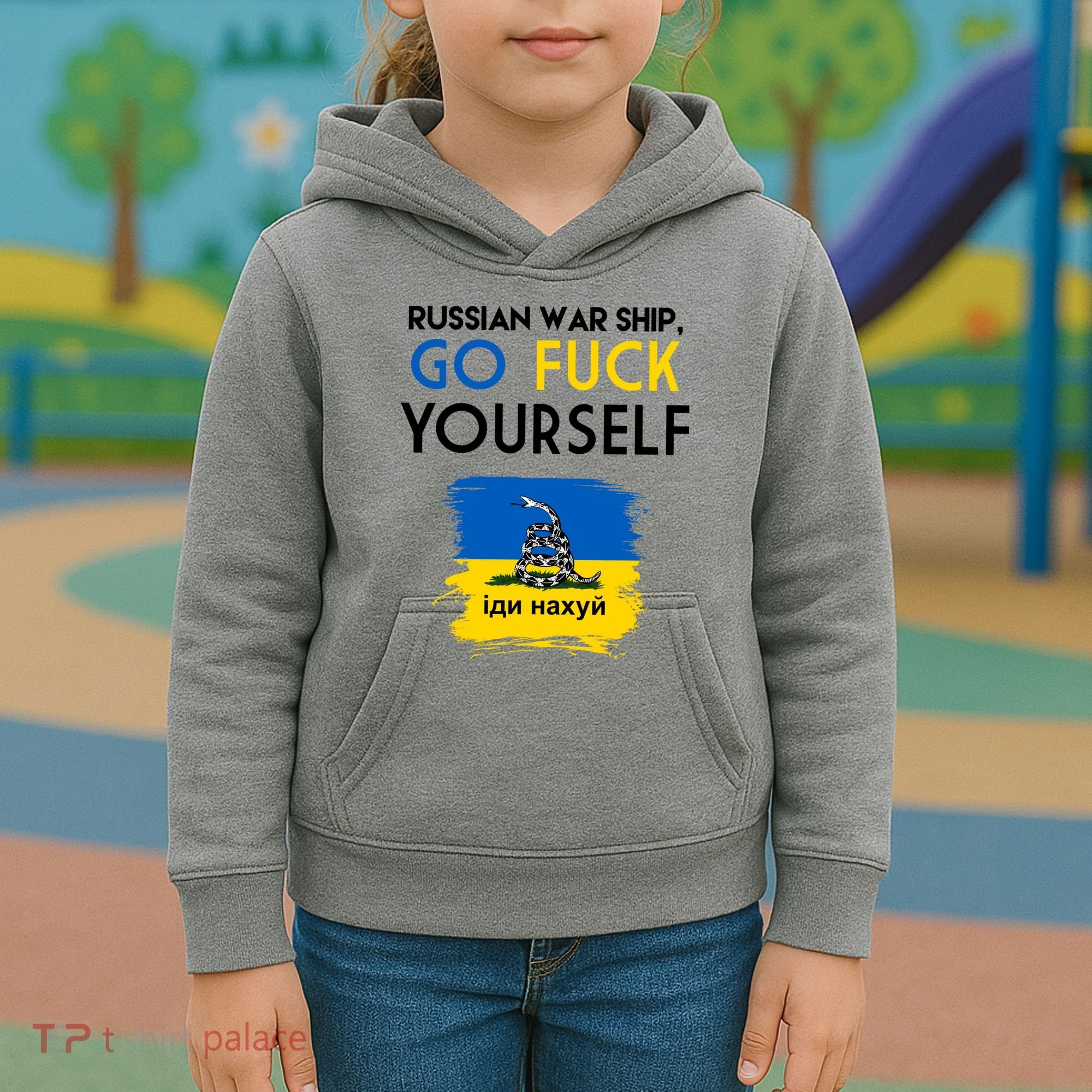 Russian War Ship Go Fuck Yourself Ukraine Kids Hoodie