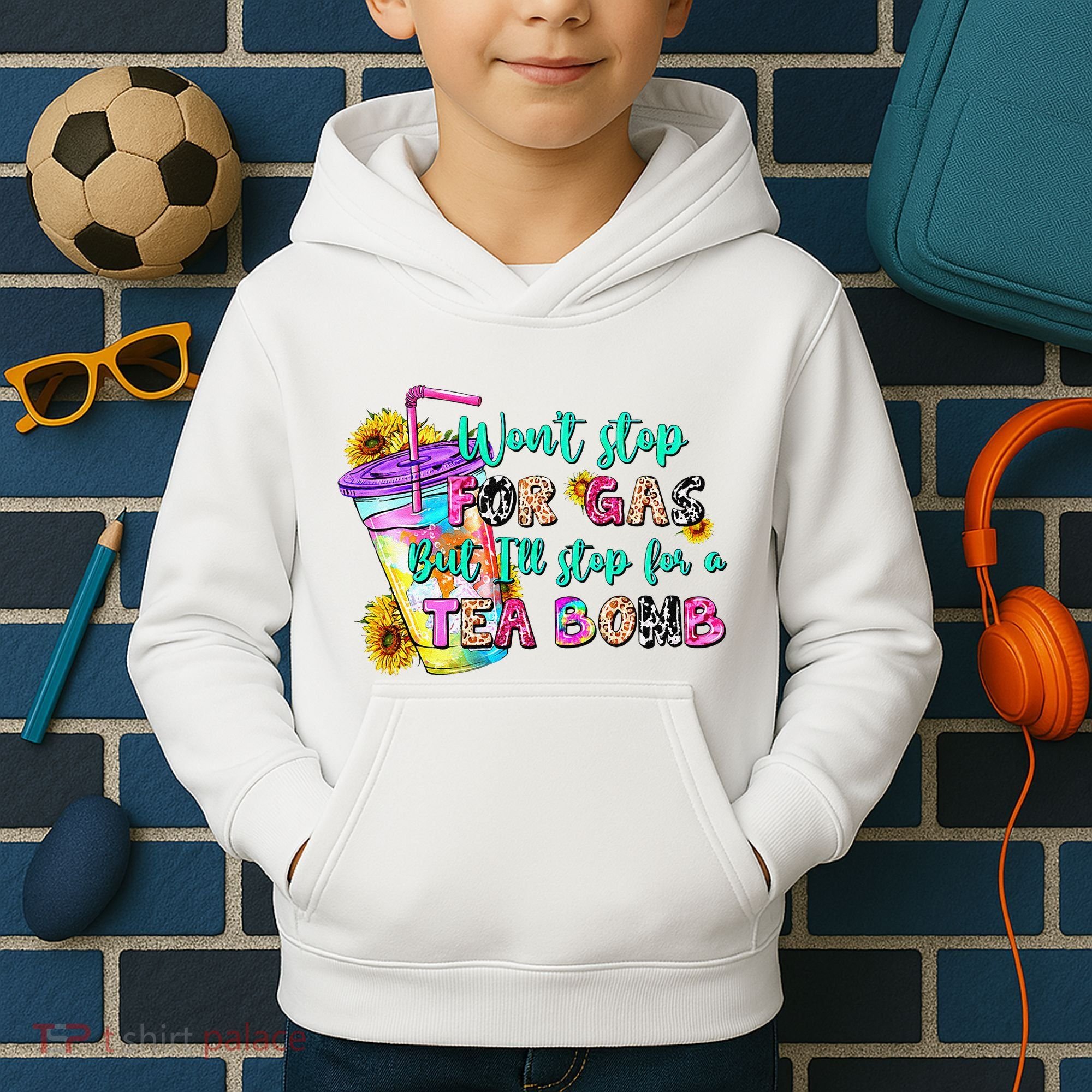 Retro WonT Stop For Gas But ILl Stop For A Tea Bomb Kids Hoodie