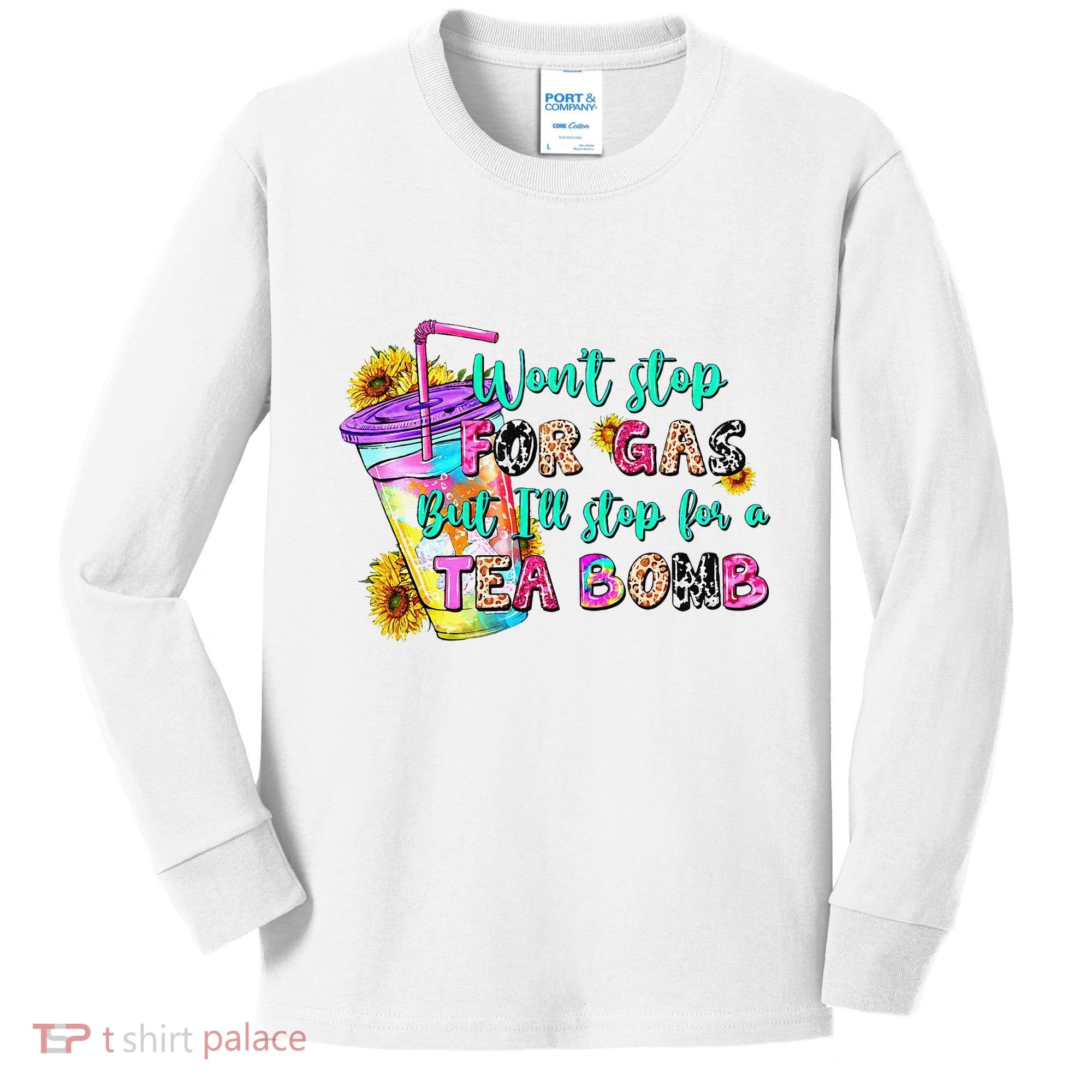 Retro WonT Stop For Gas But ILl Stop For A Tea Bomb Kids Long Sleeve Shirt