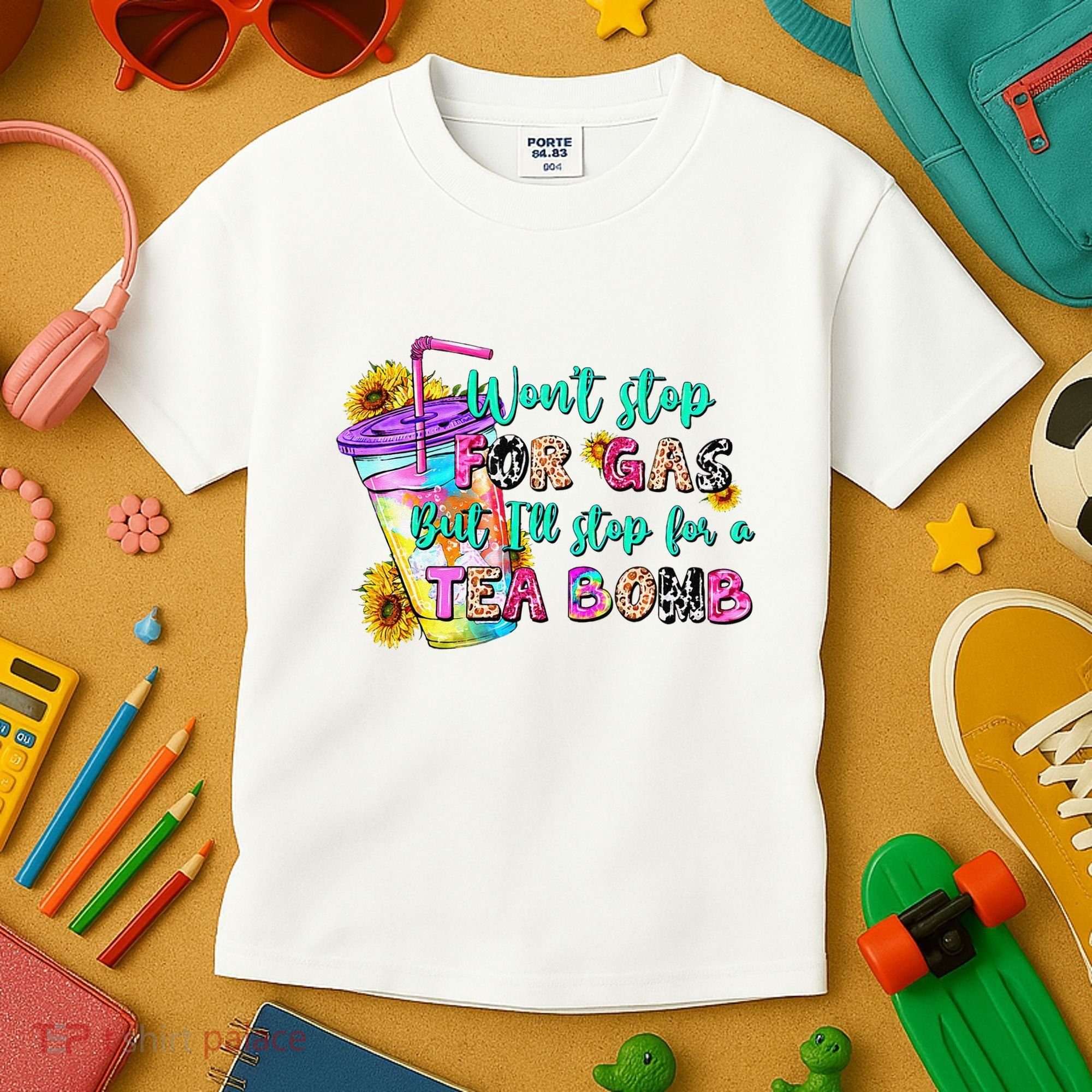 Retro WonT Stop For Gas But ILl Stop For A Tea Bomb Kids T-Shirt
