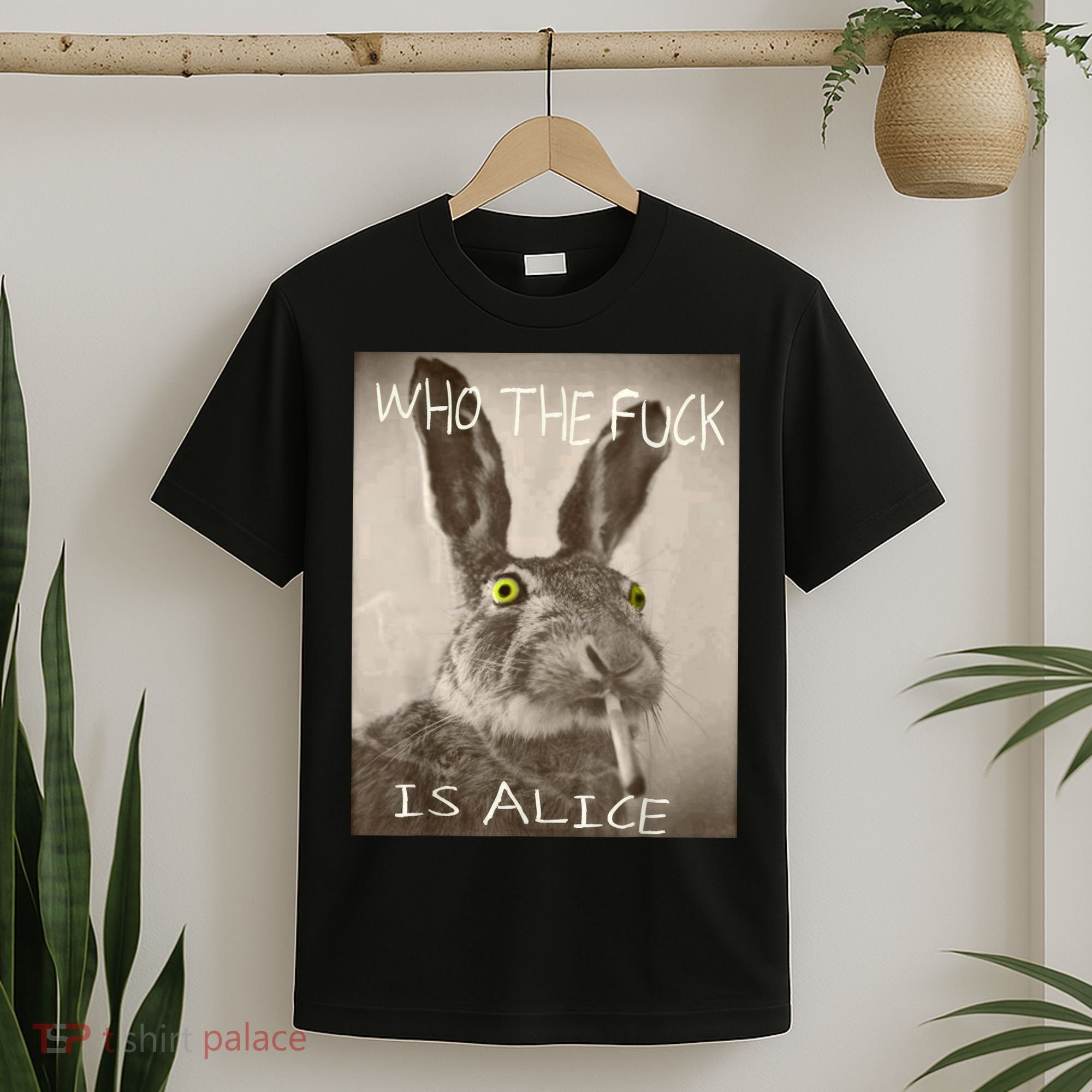Retro Who The F_ck Is Alice Funny Rabbit  T-Shirt