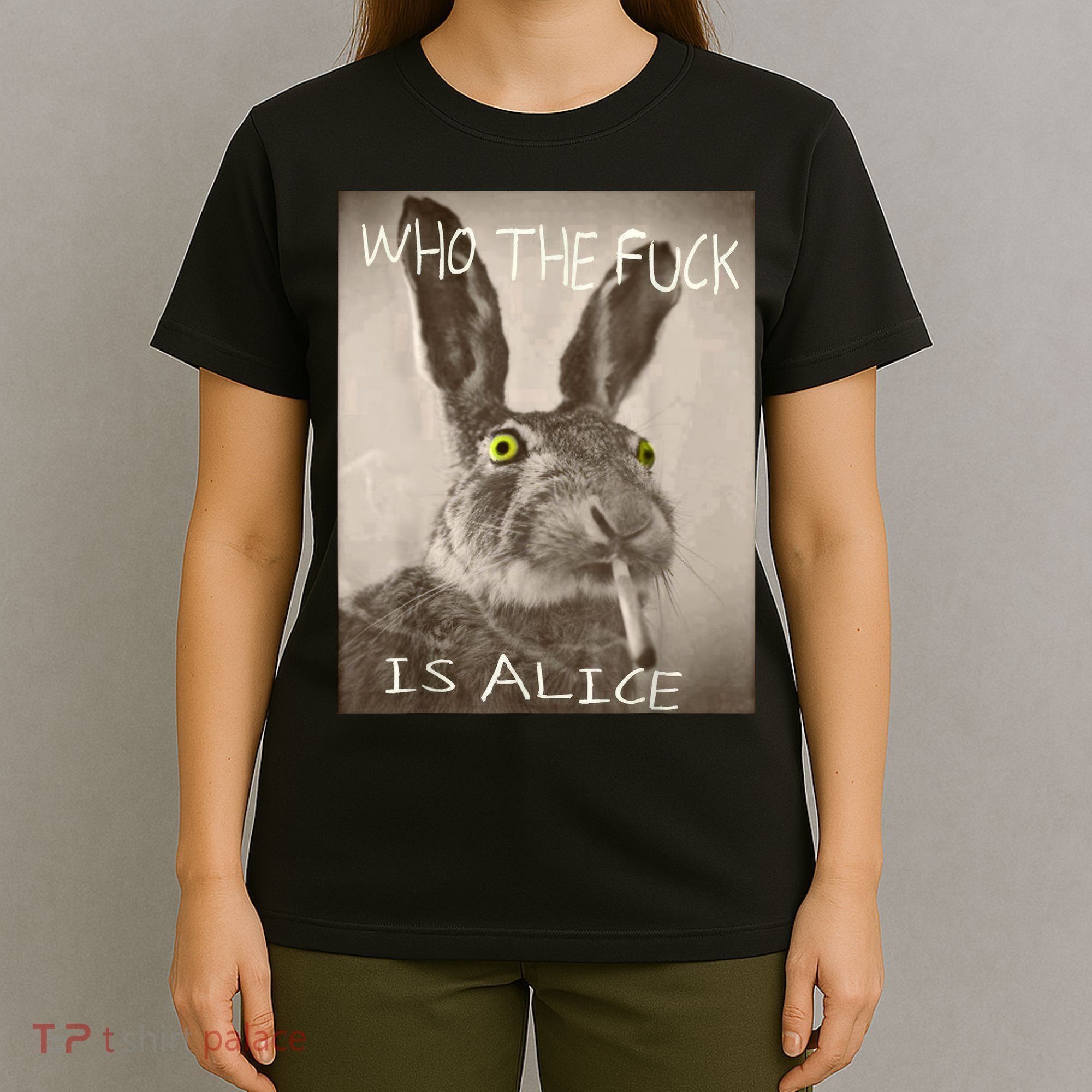 Retro Who The F_ck Is Alice Funny Rabbit  T-Shirt