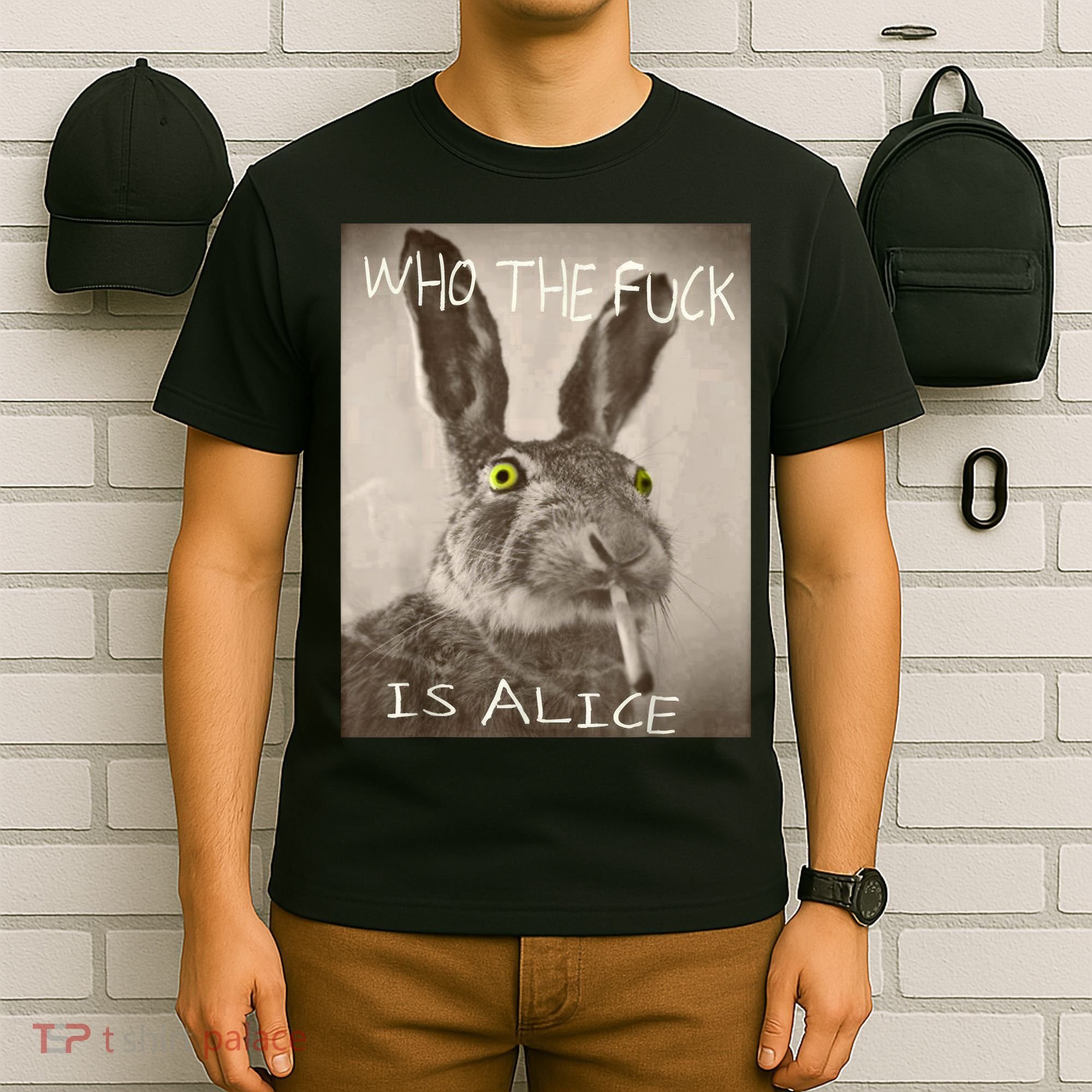 Retro Who The F_ck Is Alice Funny Rabbit  T-Shirt