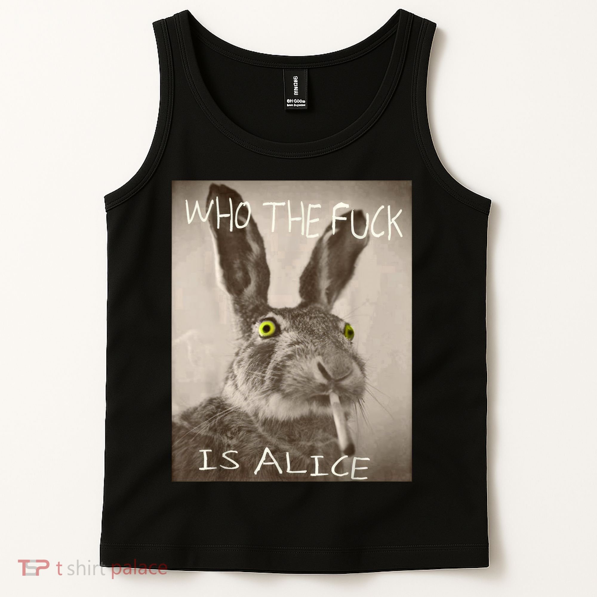 Retro Who The F_ck Is Alice Funny Rabbit  Tank Top