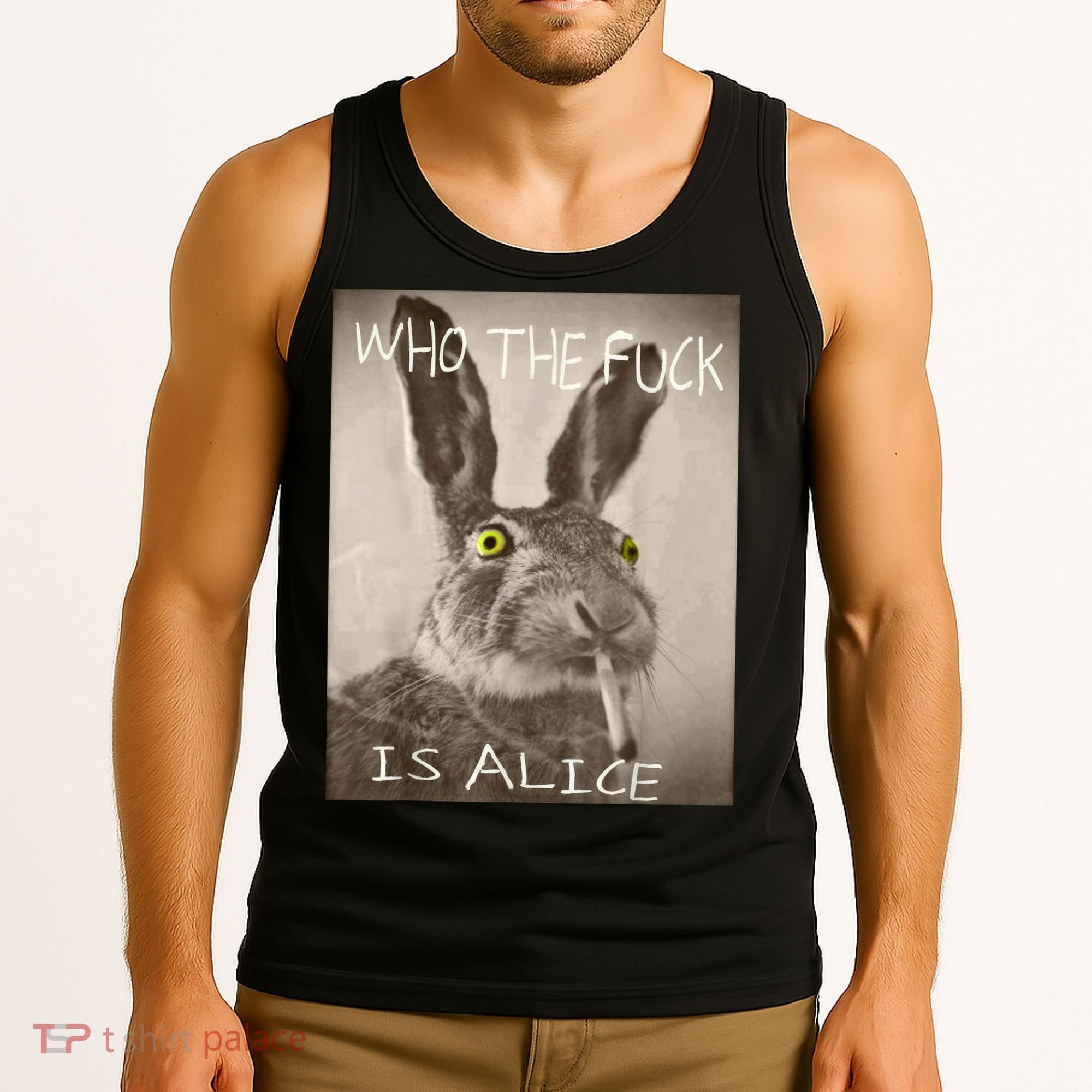 Retro Who The F_ck Is Alice Funny Rabbit  Tank Top