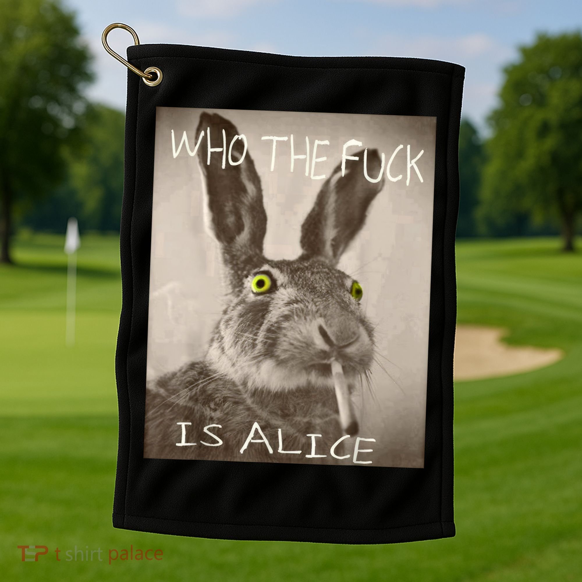 Retro Who The F_ck Is Alice Funny Rabbit  Golf Towel