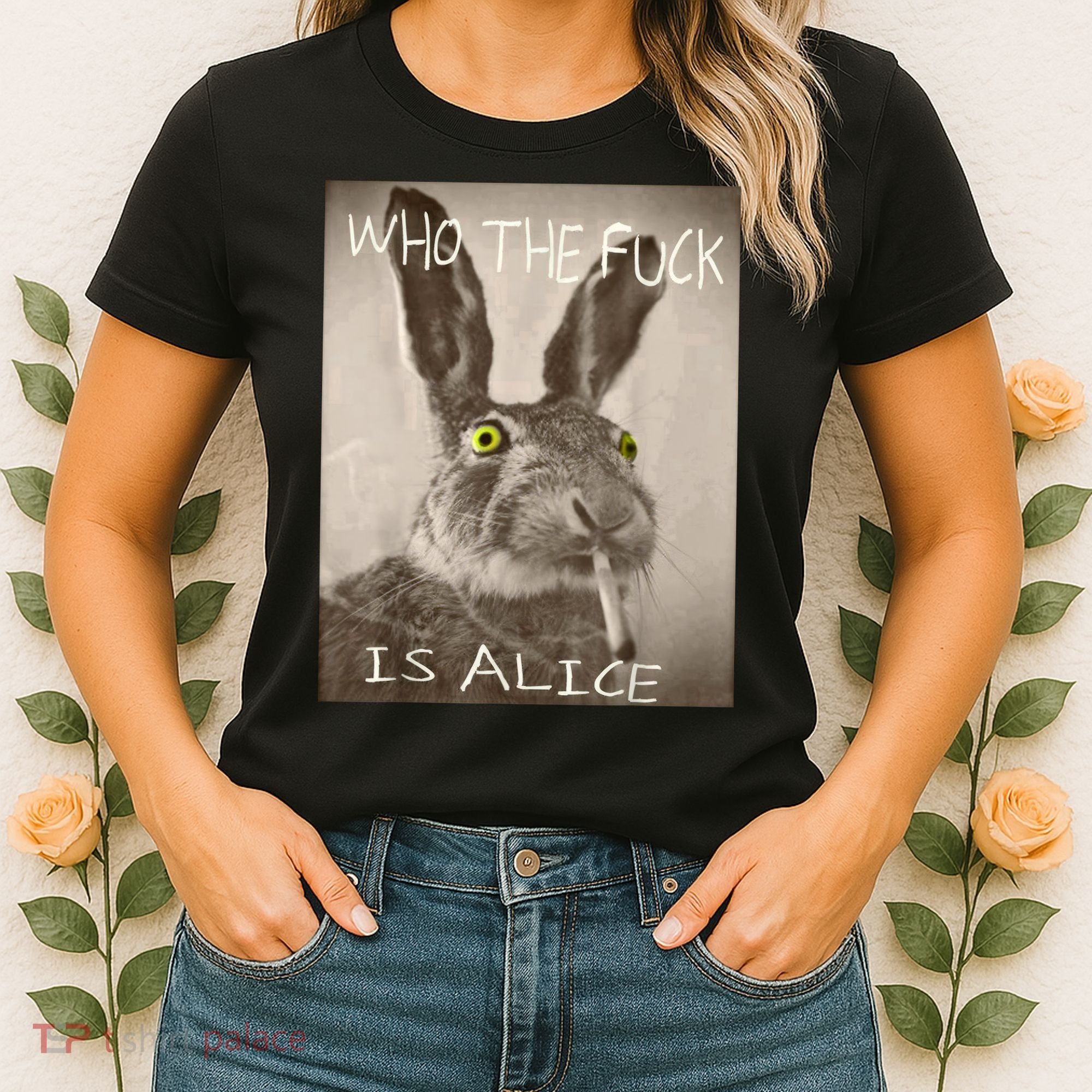 Retro Who The F_ck Is Alice Funny Rabbit  Women's T-Shirt