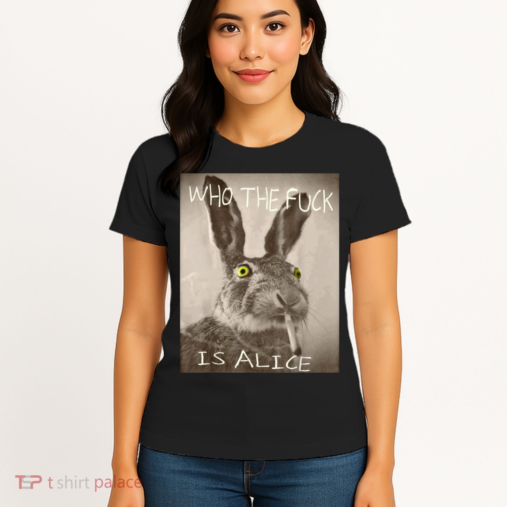 Retro Who The F_ck Is Alice Funny Rabbit  Women's T-Shirt