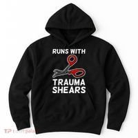 Runs With Trauma Shears EMT Emergency Medical Technician EMS Hoodie thumb 0