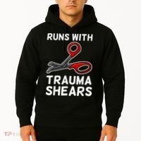 Runs With Trauma Shears EMT Emergency Medical Technician EMS Hoodie thumb 2