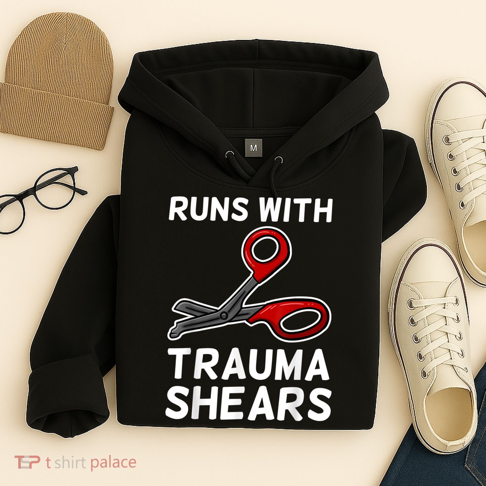 Runs With Trauma Shears EMT Emergency Medical Technician EMS Hoodie