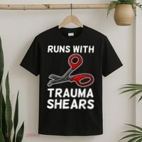 Runs With Trauma Shears EMT Emergency Medical Technician EMS T-Shirt thumb 2