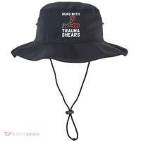 Runs With Trauma Shears EMT Emergency Medical Technician EMS Bucket Hat thumb 0