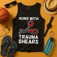 Runs With Trauma Shears EMT Emergency Medical Technician EMS Tank Top thumb 4