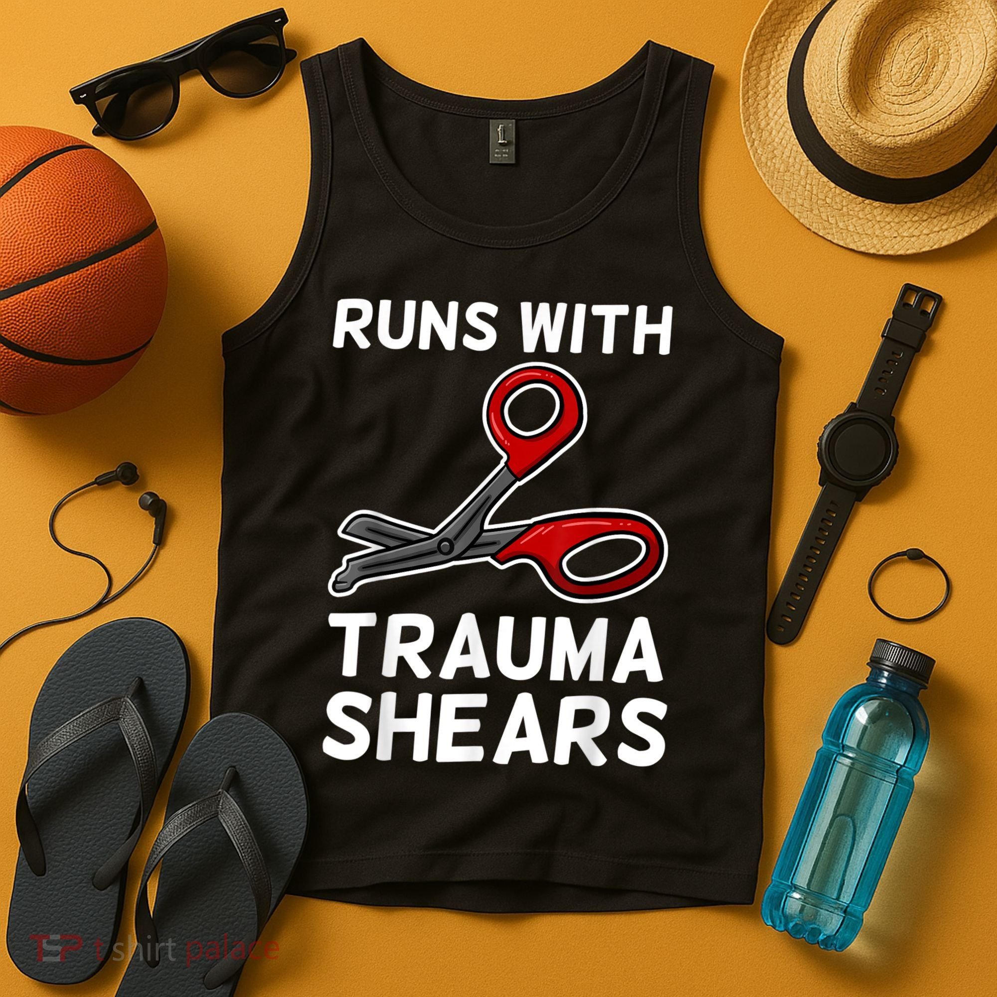 Runs With Trauma Shears EMT Emergency Medical Technician EMS Tank Top