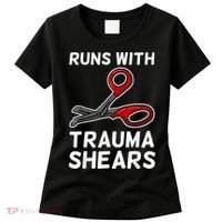 Runs With Trauma Shears EMT Emergency Medical Technician EMS Women's T-Shirt thumb 0