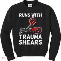 Runs With Trauma Shears EMT Emergency Medical Technician EMS Kids Sweatshirt thumb 0