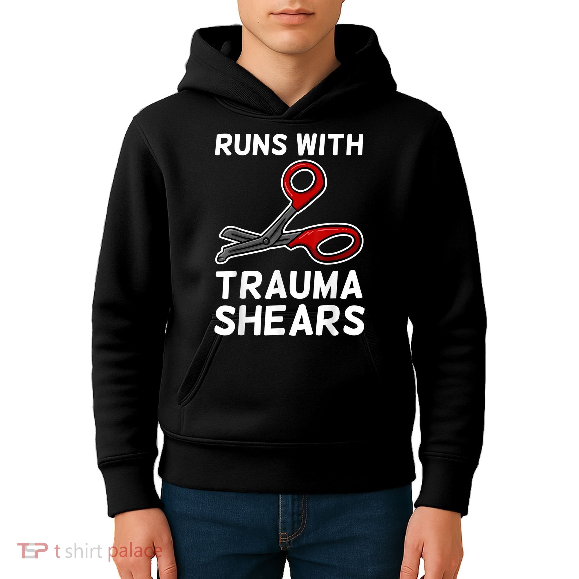 Runs With Trauma Shears EMT Emergency Medical Technician EMS Kids Hoodie