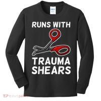 Runs With Trauma Shears EMT Emergency Medical Technician EMS Kids Long Sleeve Shirt thumb 0