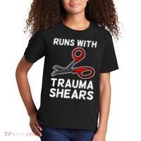 Runs With Trauma Shears EMT Emergency Medical Technician EMS Kids T-Shirt thumb 2