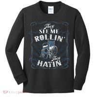 retro Wheelchair They See Me Rollin They Hatin  Kids Long Sleeve Shirt thumb 0