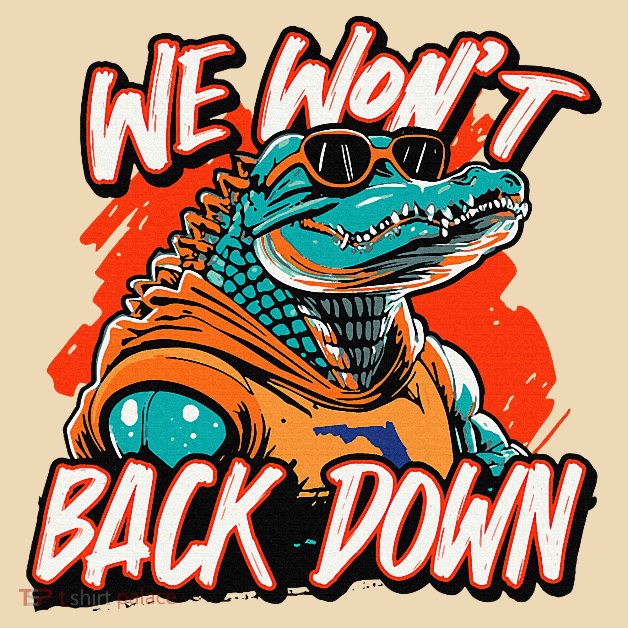 Retro We WonT Back Down Blue And Orange Gator Tote Bag